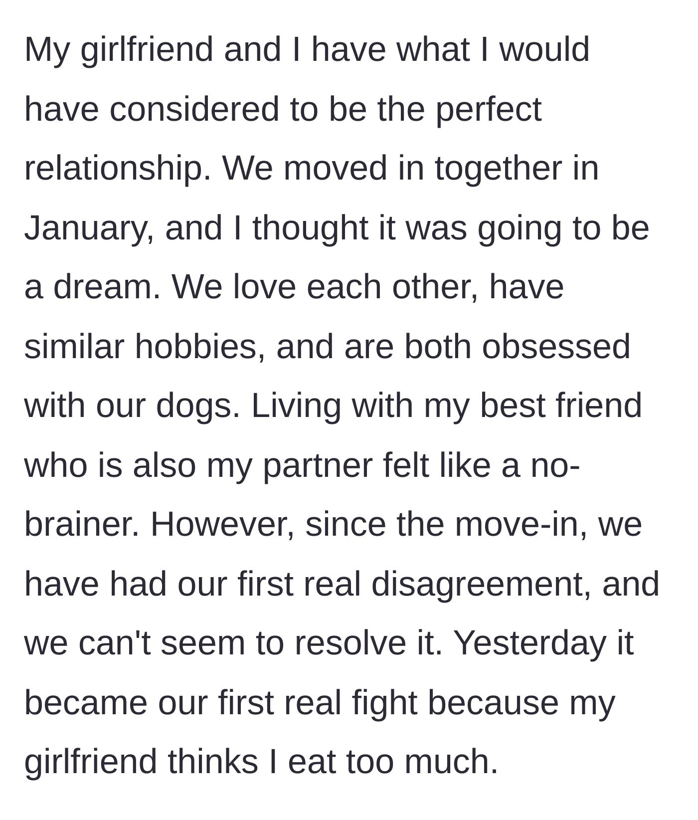 Story part 1 - Introduction to the supposedly perfect relationship and the move-in.