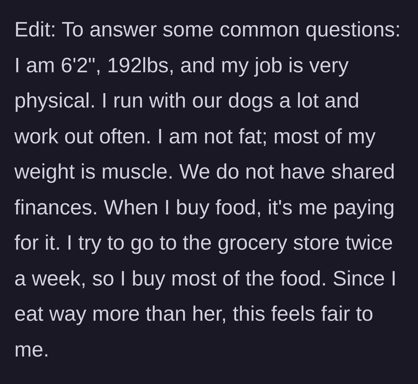 Story part 7 - The edit revealing his physical stats, activity level, and financial arrangement.
