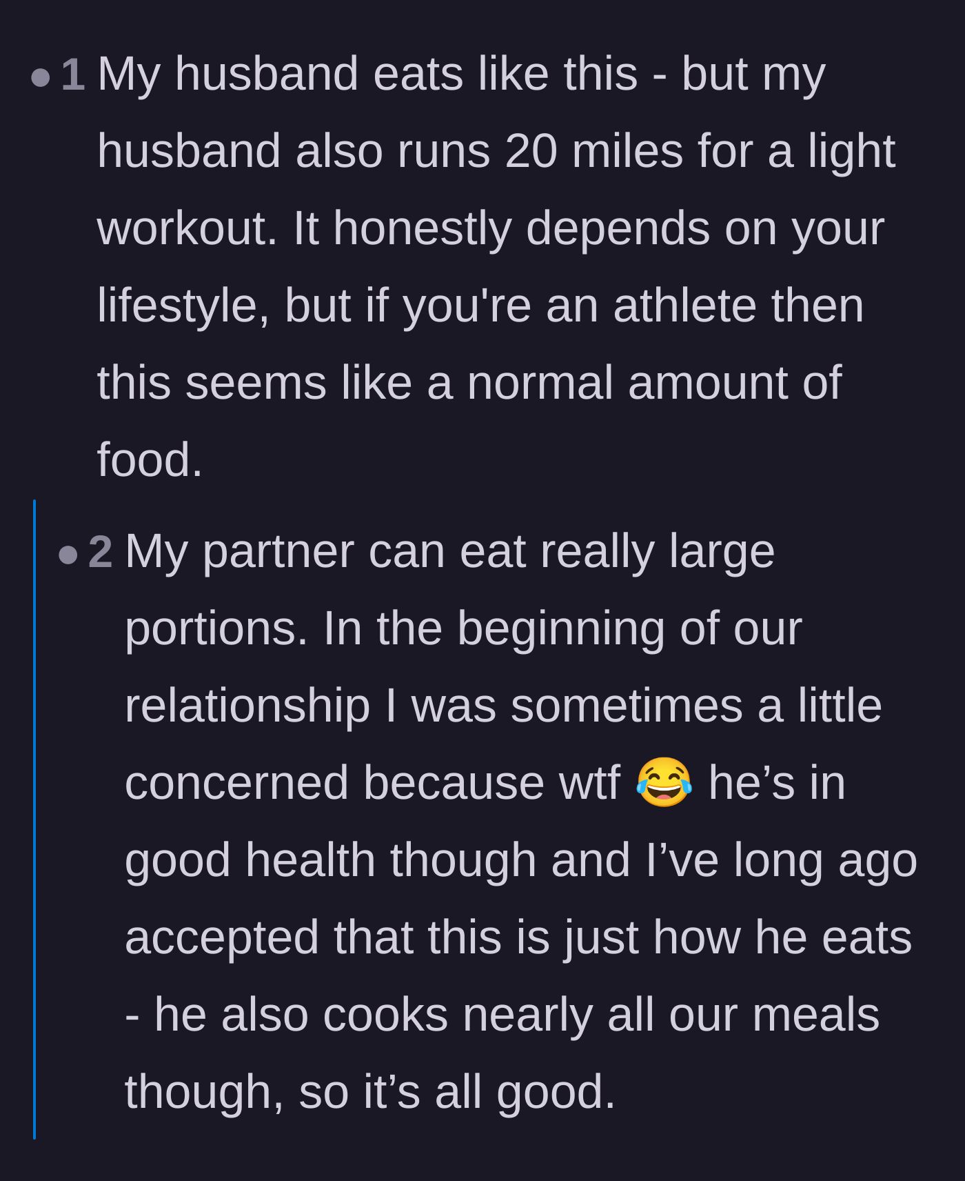 Comment thread 1 - Readers sharing their own amusing experiences with the drastically different metabolic needs of their partners.