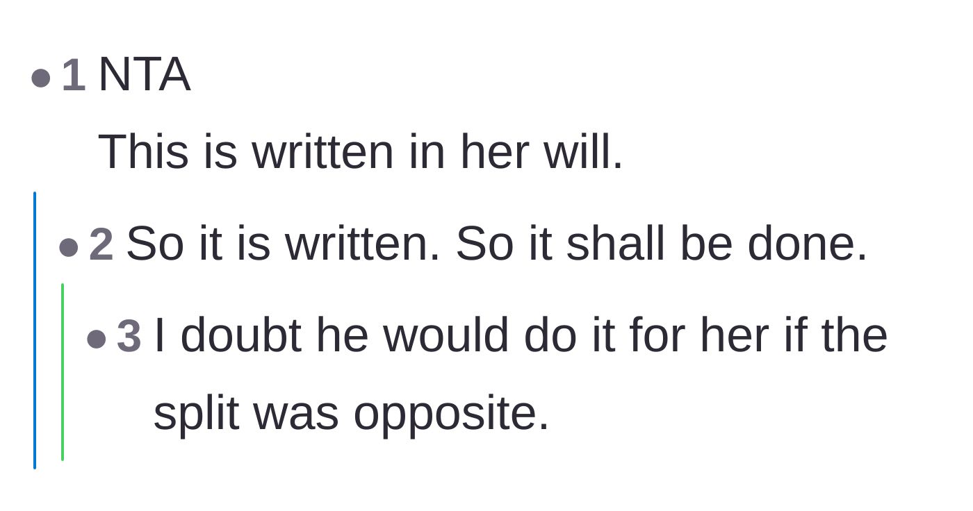 Comment thread 2 - Emphasizing the legal finality of the written will and the uncle's obvious hypocrisy