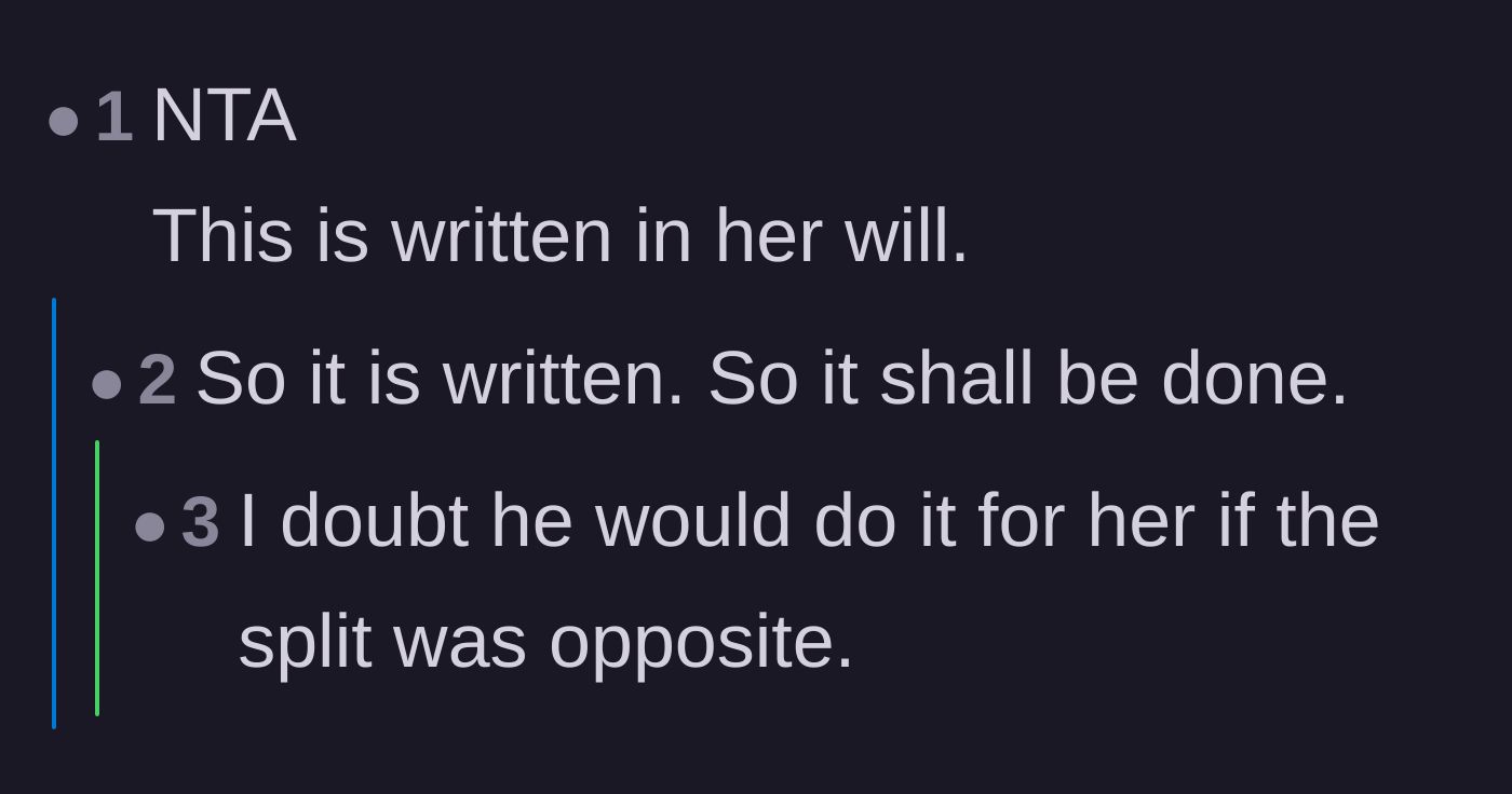 Comment thread 2 - Emphasizing the legal finality of the written will and the uncle's obvious hypocrisy