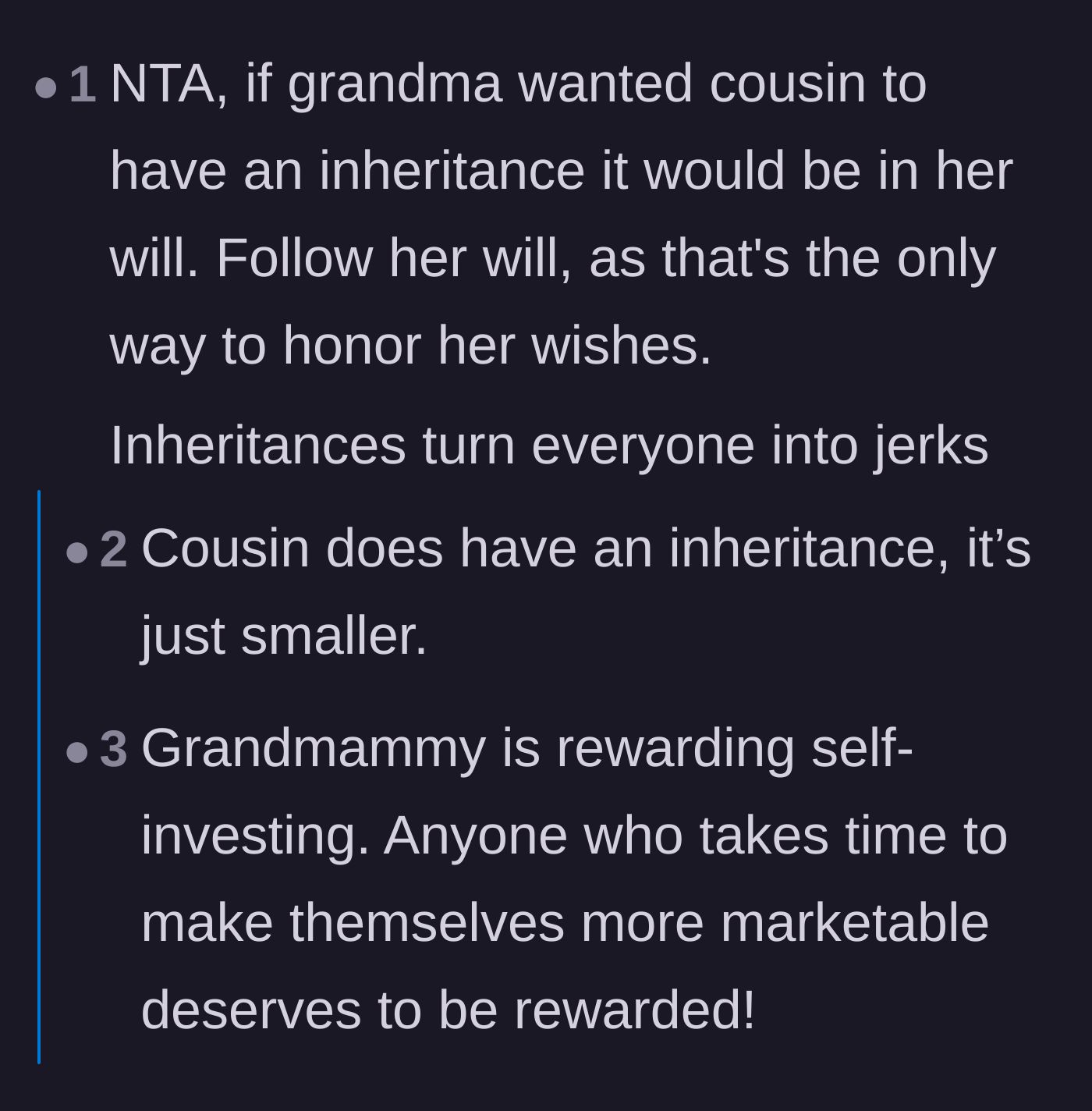 Comment thread 4 - Affirming that honoring the will is the only valid way to respect the grandmother's actual choices