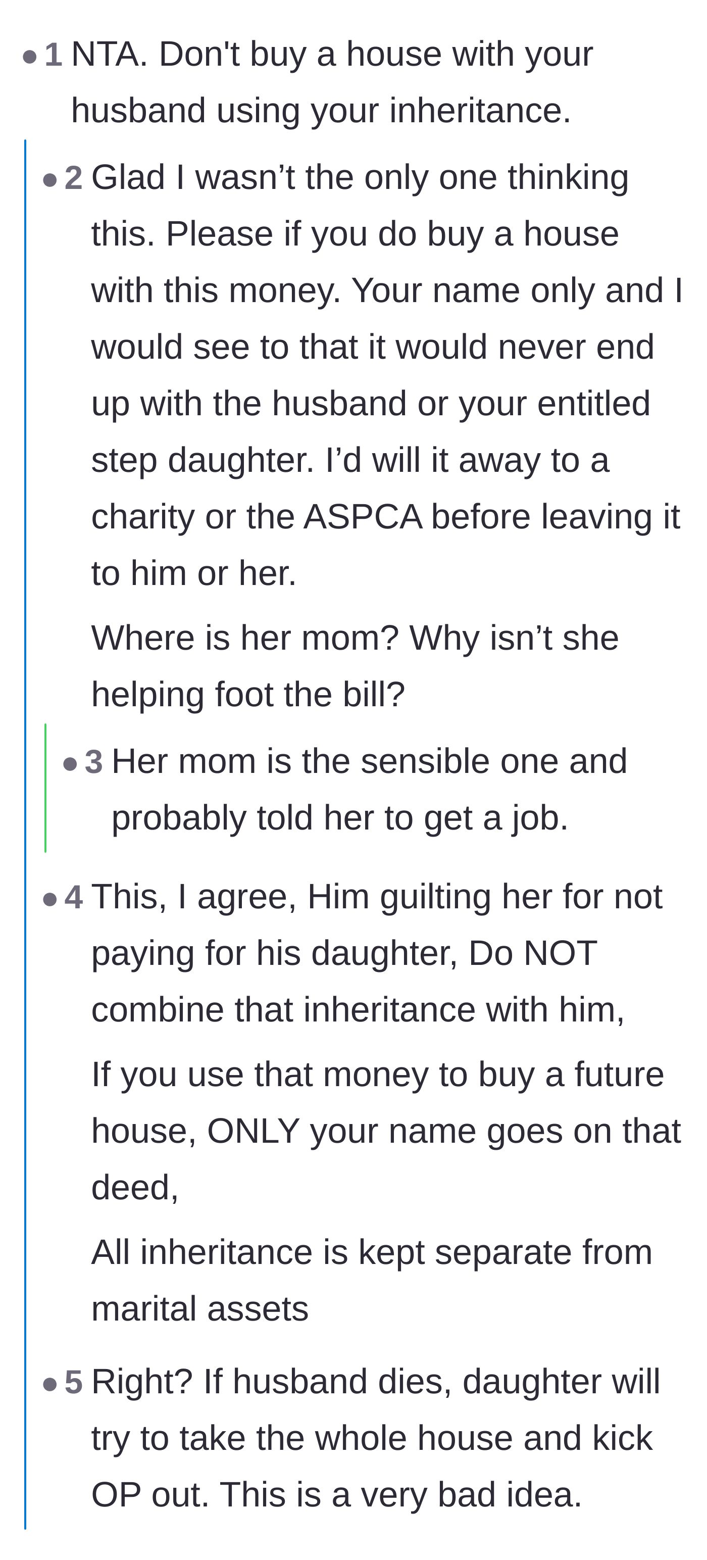 Comment thread 2 - Commenters strongly advise the stepmother to keep her inheritance separate and never put the husband's name on a future house deed.