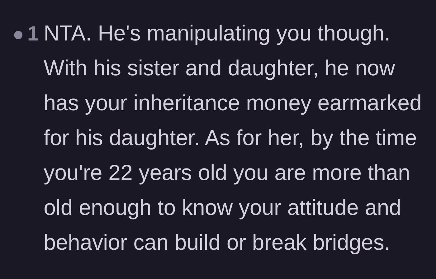 Comment thread 3 - A reader points out that the husband is using his sister and daughter to manipulate the stepmother into paying.