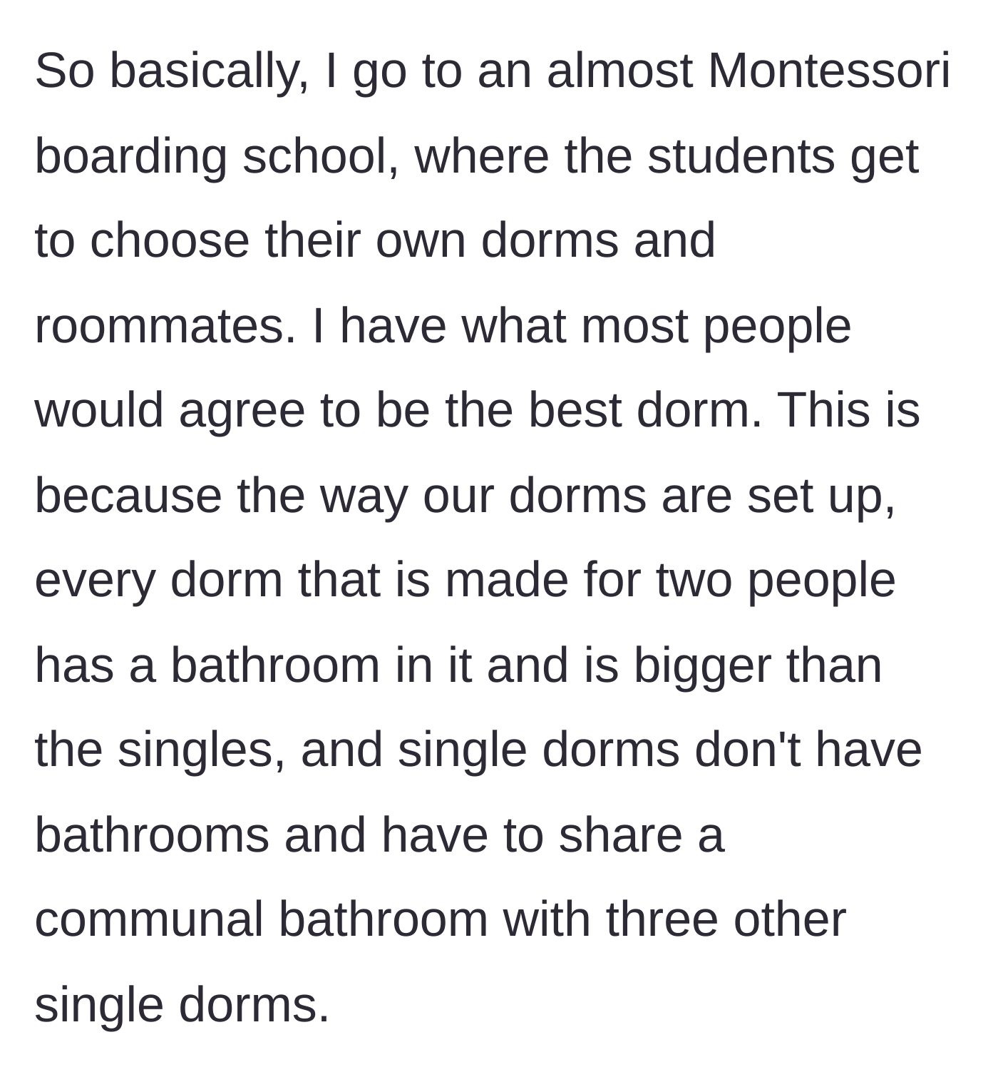Story part 1 - Explaining the boarding school's unique dorm selection and the main character scoring a massive room upgrade.