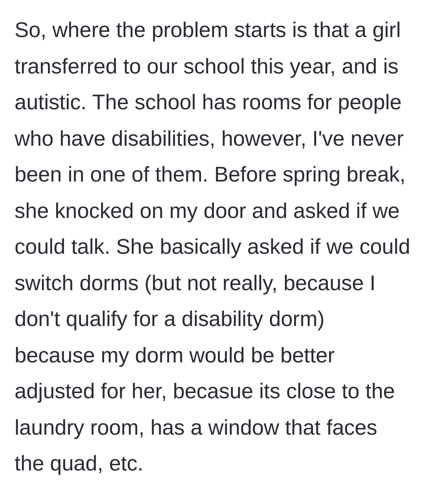 Story part 3 - The new transfer student approaches the main character and boldly asks to take over her room.