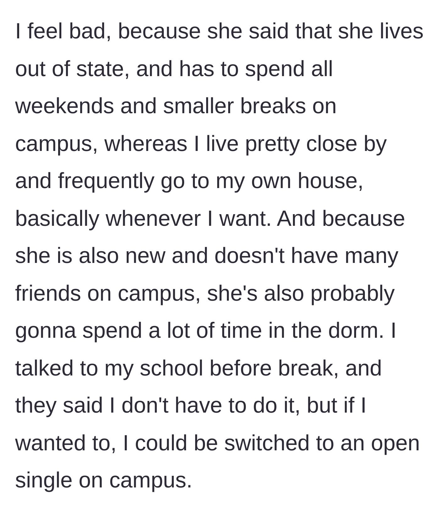 Story part 4 - The main character wrestles with major guilt after the school confirms she has the right to say no.