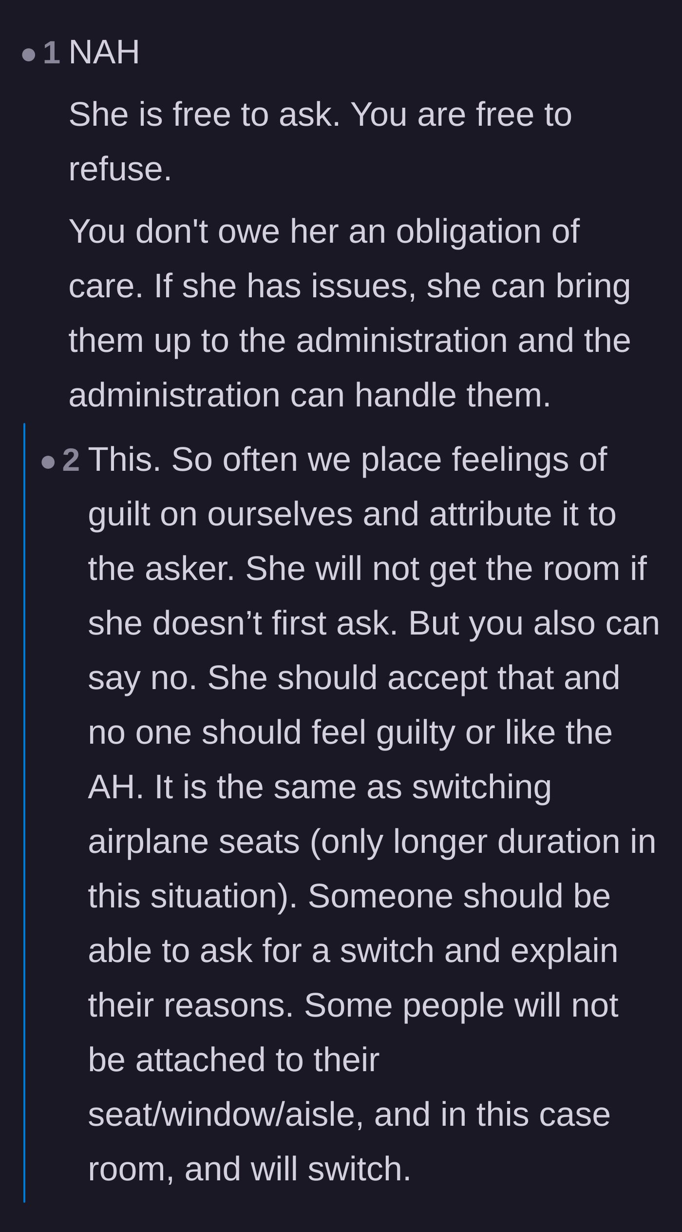 Comment thread 2 - Discussion about the 'Askers vs Guessers' communication styles and shedding the obligation to say yes.