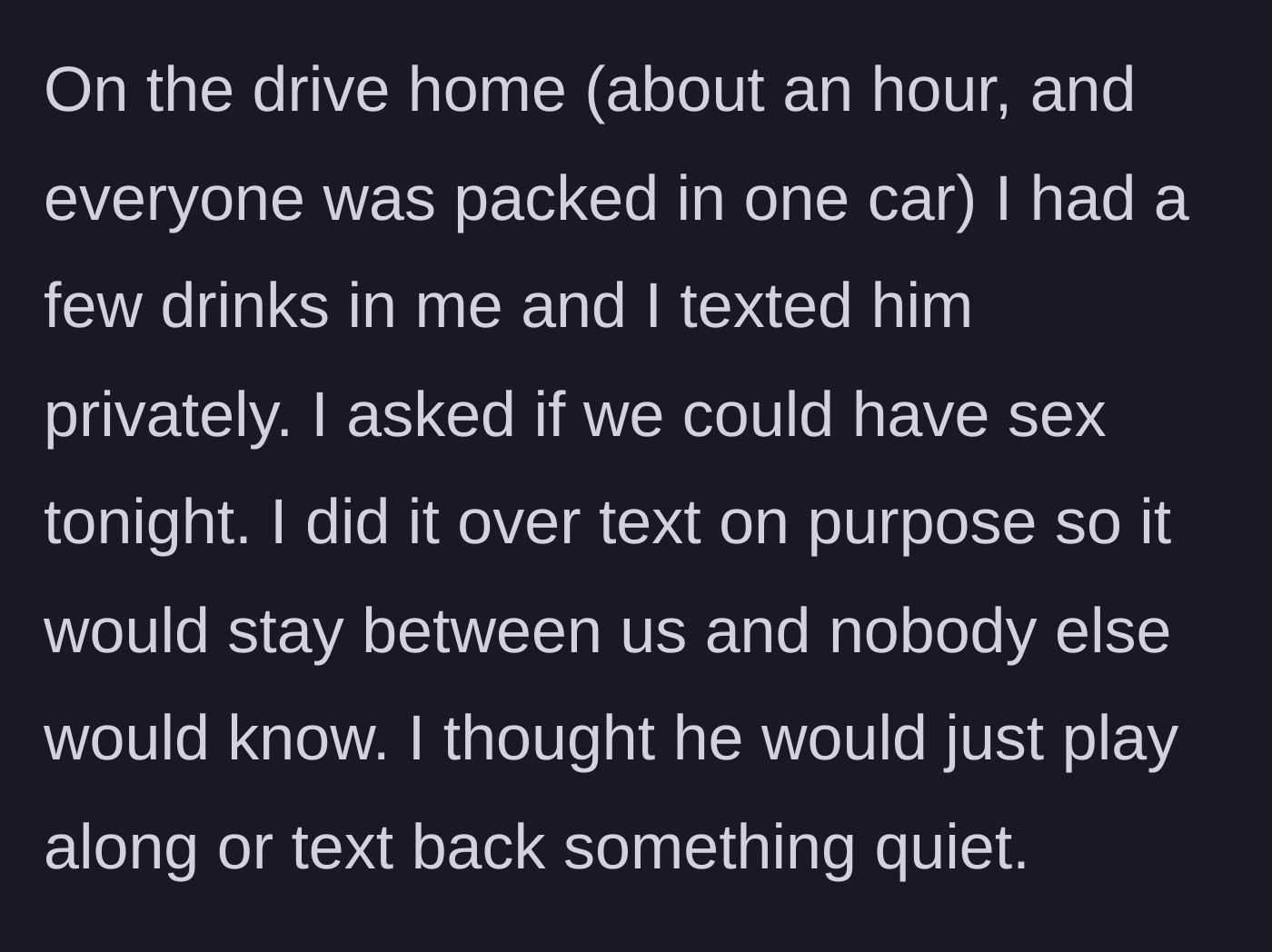Story part 2 - Girlfriend texting her boyfriend privately in a packed car to ask for intimacy.