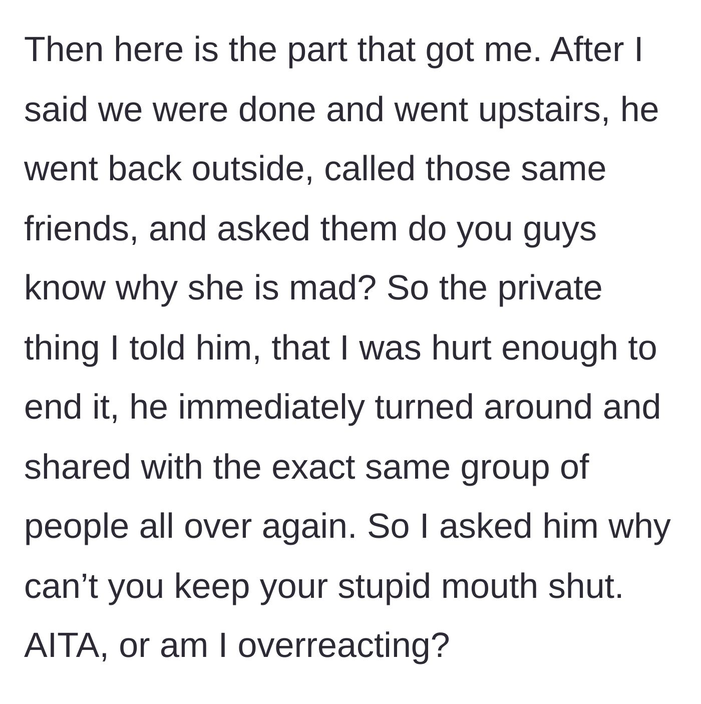 Story part 5 - Boyfriend calling the same friends immediately after the breakup to ask why she is upset.