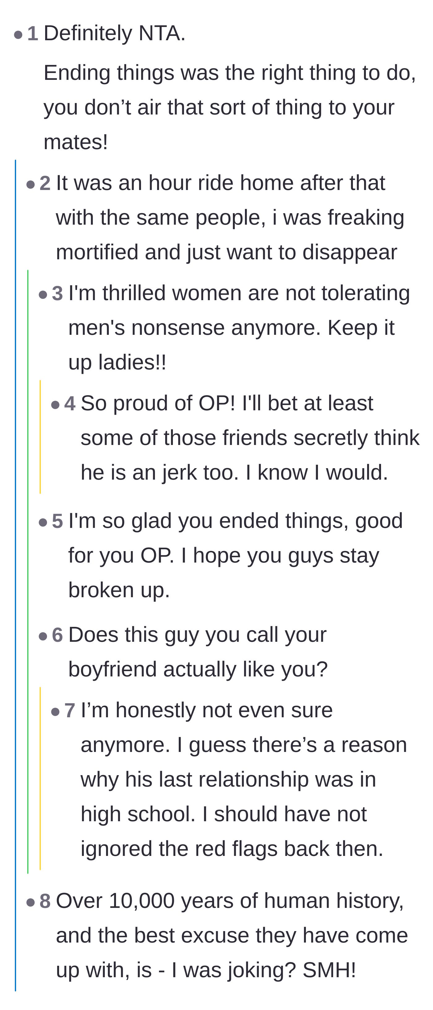 Comment thread 3 - Original poster revealing in the comments that her boyfriend hasn't had a relationship since high school.