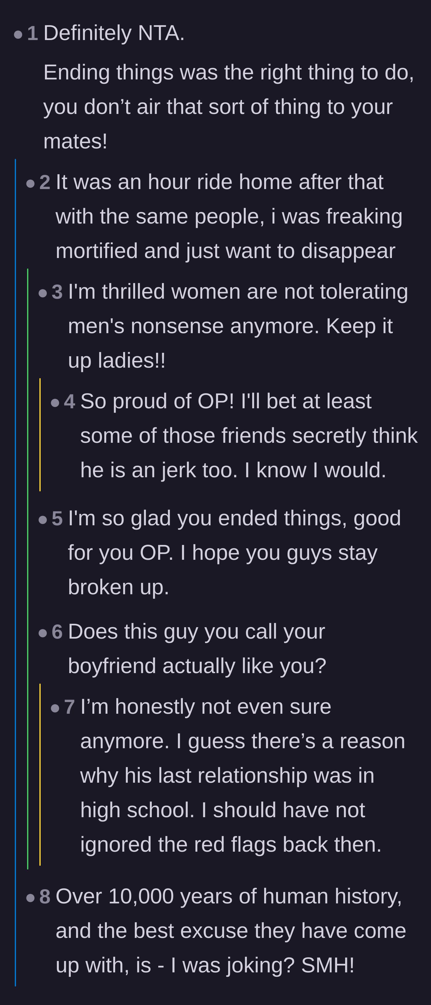 Comment thread 3 - Original poster revealing in the comments that her boyfriend hasn't had a relationship since high school.