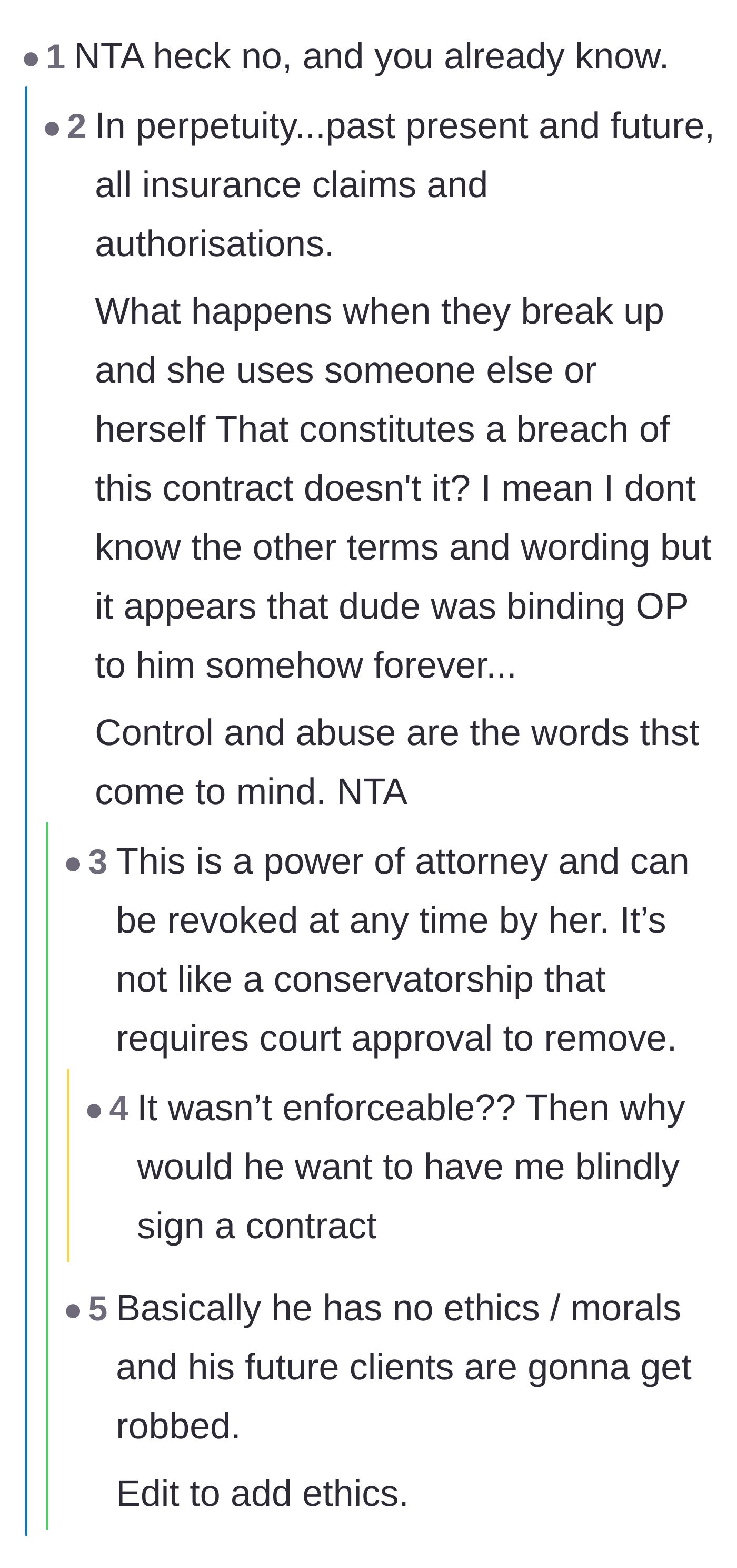 Comment thread 2 - A deep dive into how Power of Attorney works and why the boyfriend banked on her not knowing the legal mechanics to revoke it.