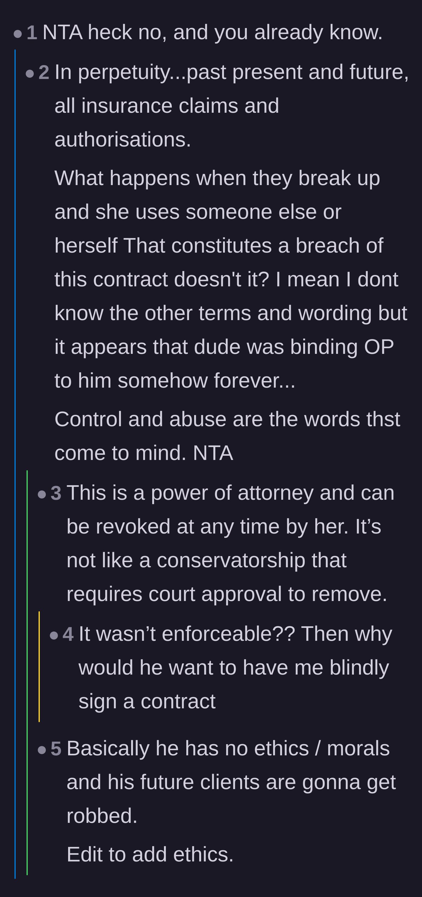 Comment thread 2 - A deep dive into how Power of Attorney works and why the boyfriend banked on her not knowing the legal mechanics to revoke it.
