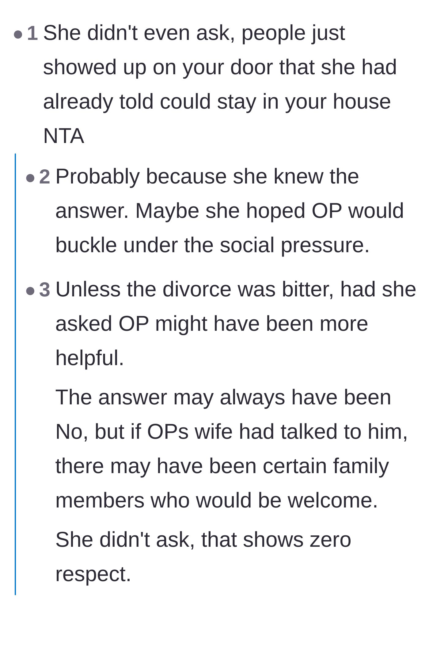 Comment thread 3 - A breakdown of the ex-wife using the ambush tactic because her chronic overstepping was the original cause of the divorce.