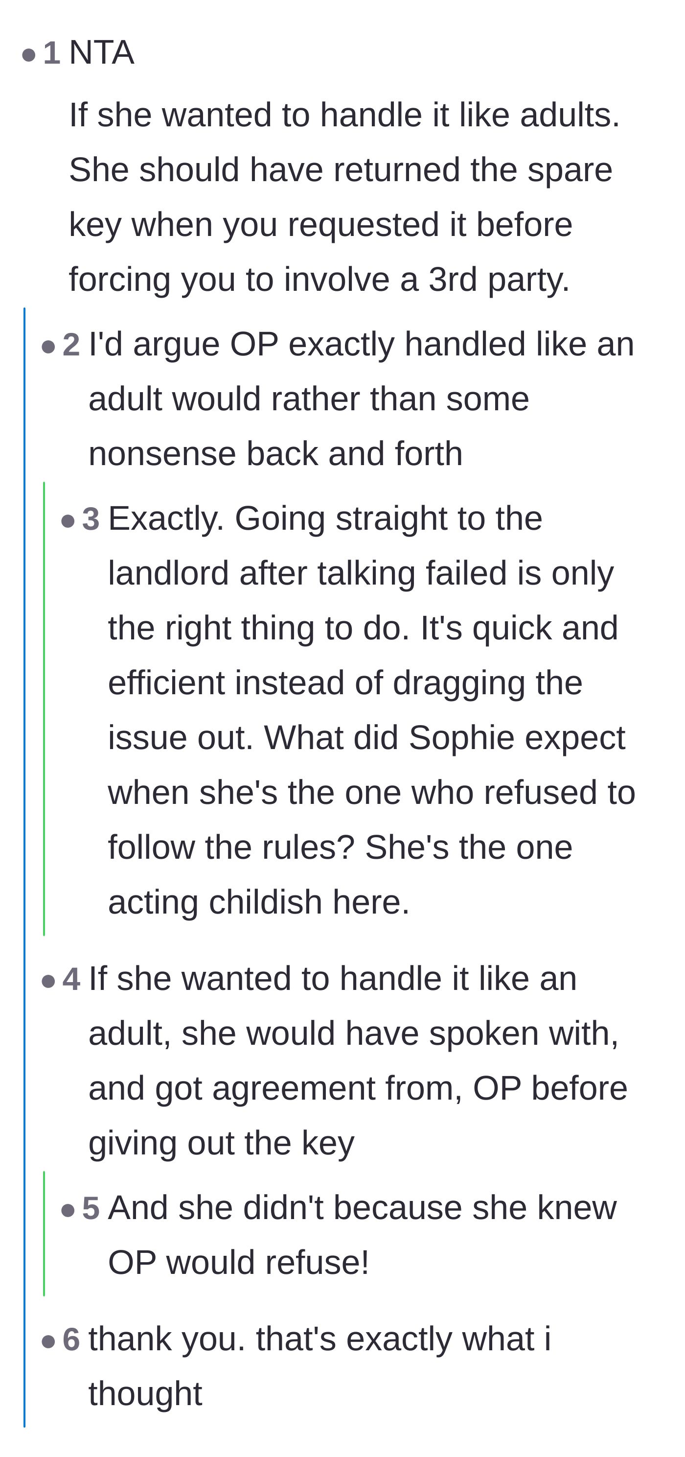 Comment thread discussing how escalating to the landlord was the appropriate adult response to the roommate's stubbornness