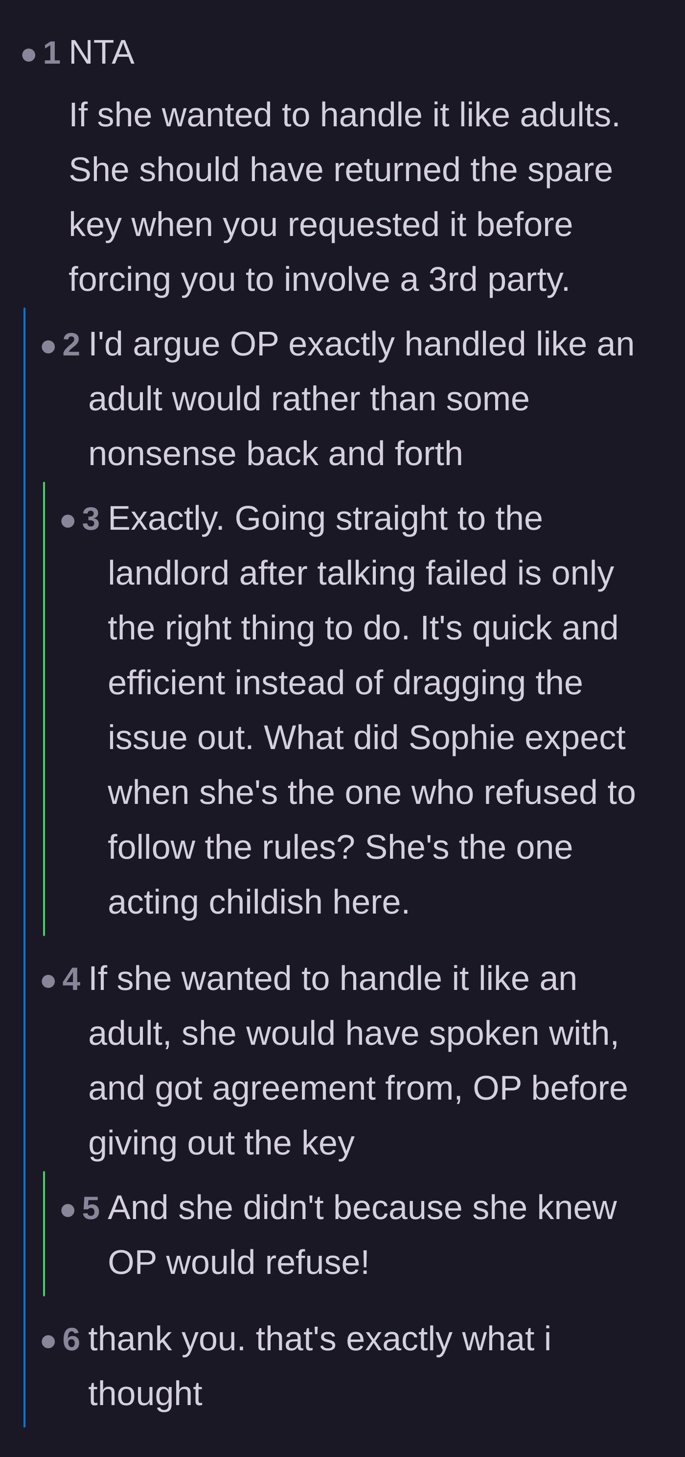 Comment thread discussing how escalating to the landlord was the appropriate adult response to the roommate's stubbornness