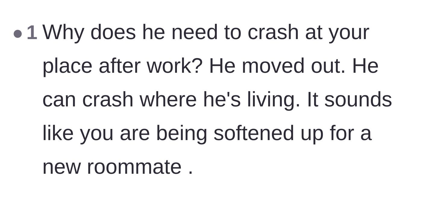 Comment thread questioning why the brother needs to crash there at all, suspecting he is secretly trying to move in permanently