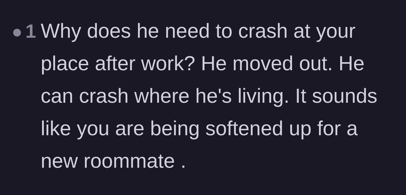 Comment thread questioning why the brother needs to crash there at all, suspecting he is secretly trying to move in permanently