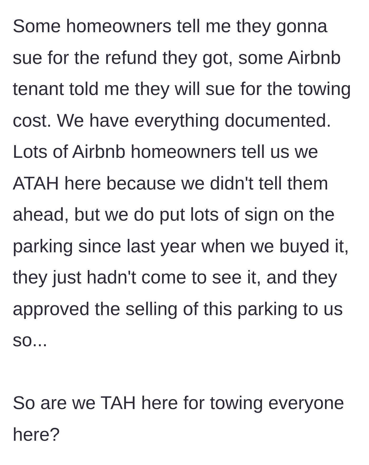 Story part 5 - Dealing with lawsuit threats from negligent landlords who ignored the parking signs and property sale.