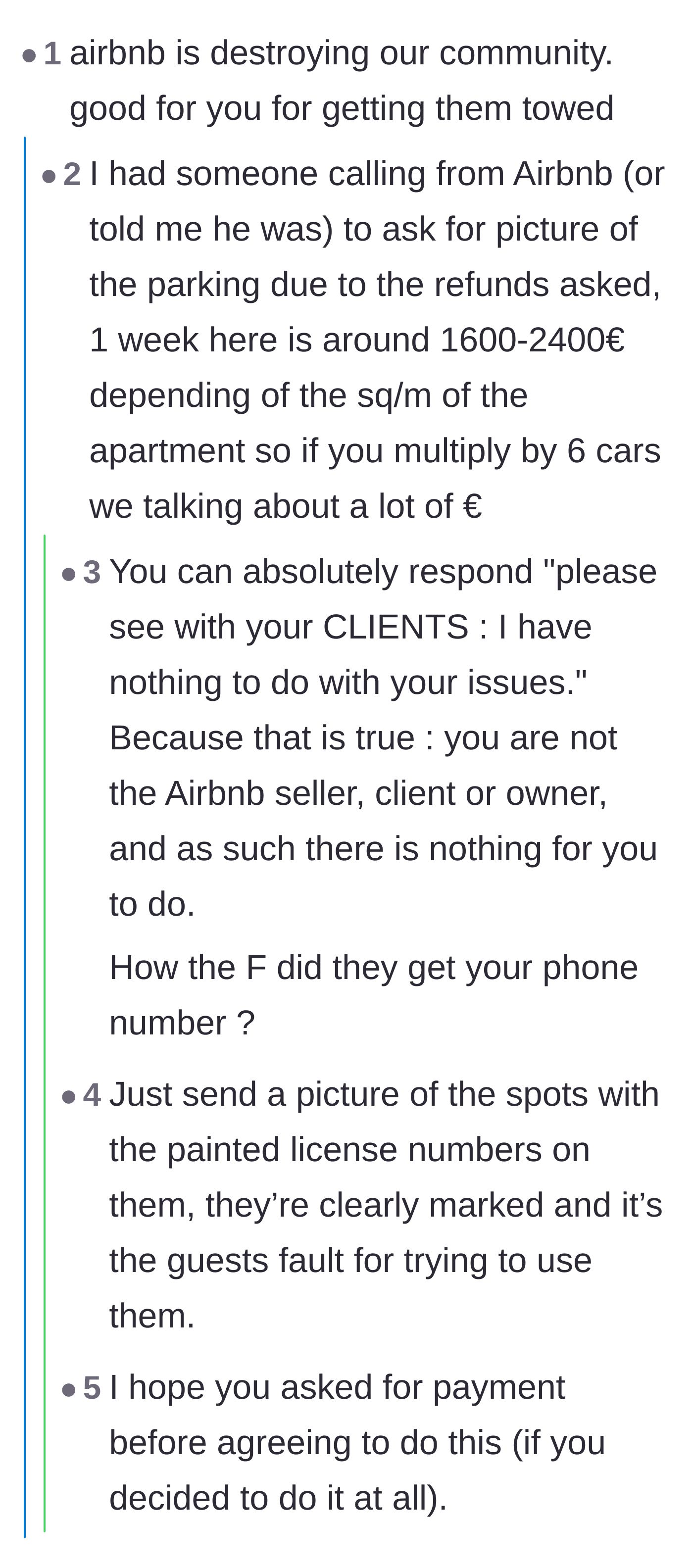 Comment thread 5 - Reactions to Airbnb contacting the property owner for photos to process guest refunds.