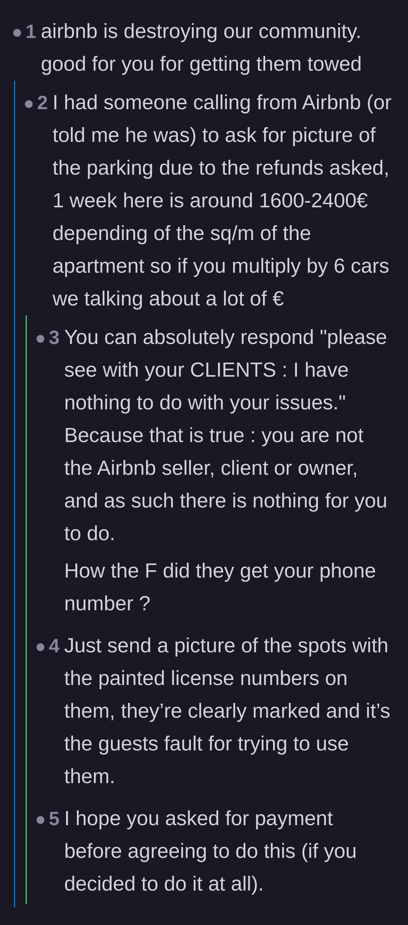 Comment thread 5 - Reactions to Airbnb contacting the property owner for photos to process guest refunds.