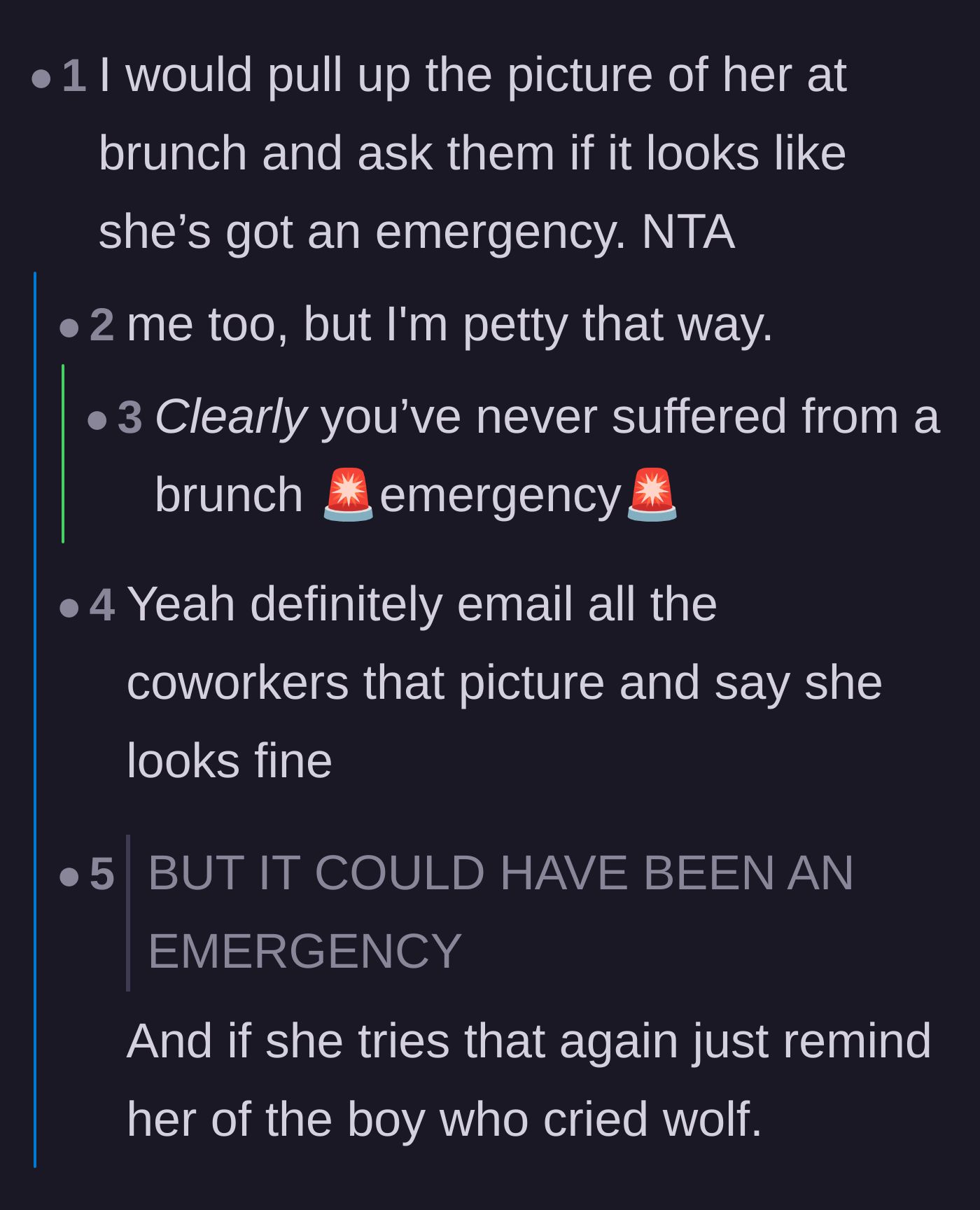 Comment thread 1 - Readers suggesting the main character show the brunch photo to the complaining coworkers.
