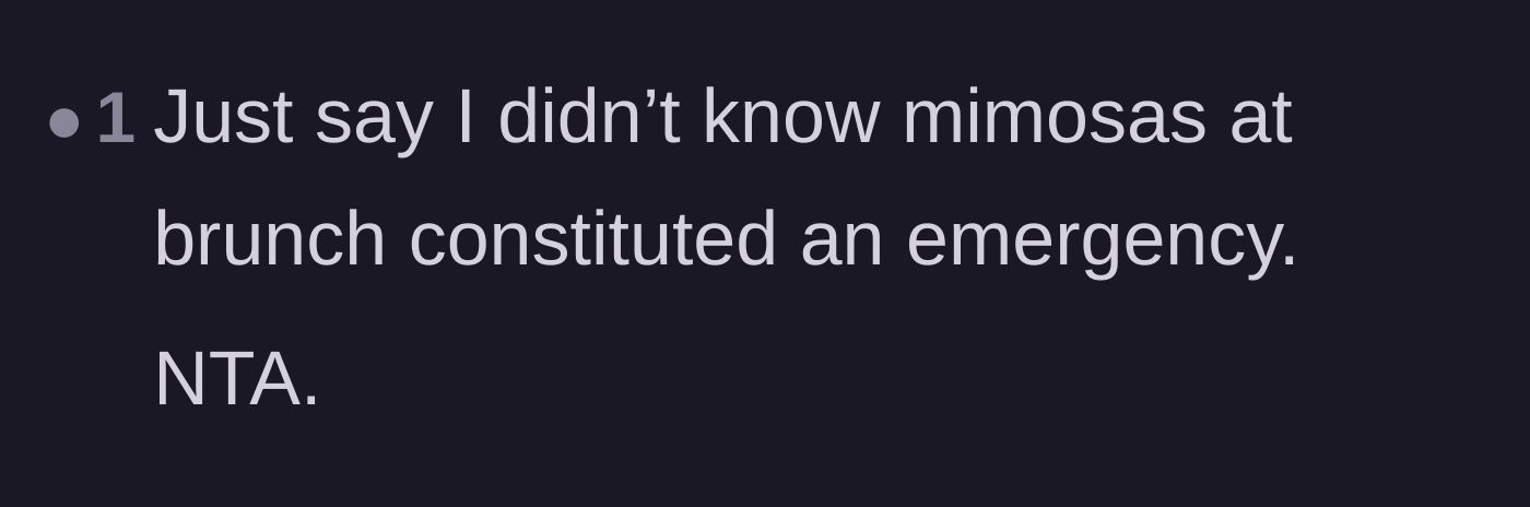 Comment thread 3 - A sarcastic remark about bottomless mimosas being classified as a medical crisis.