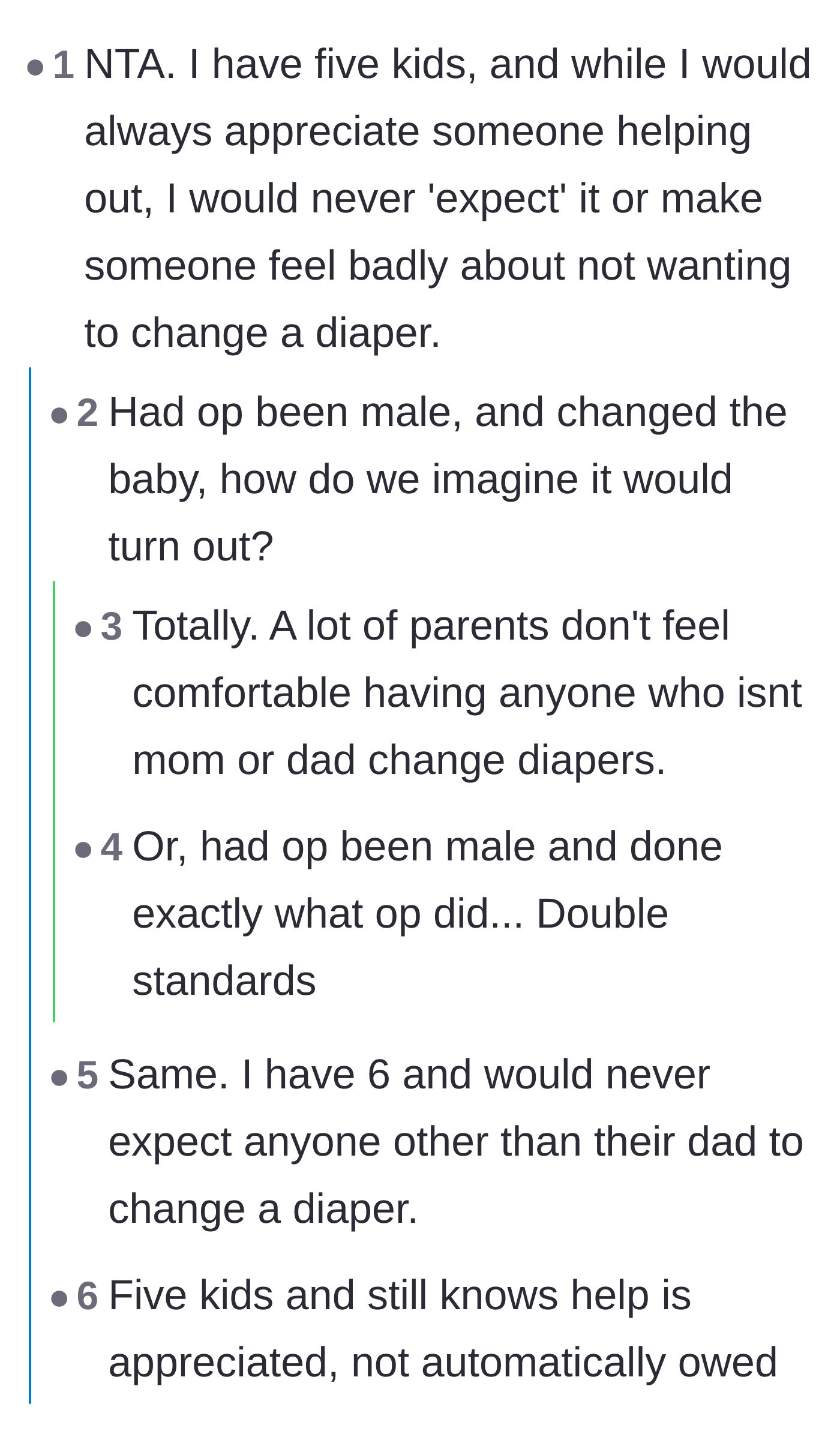 Comment thread 2 - A discussion about how parents with multiple kids don't expect free labor, plus the double standard if the girlfriend were a man.