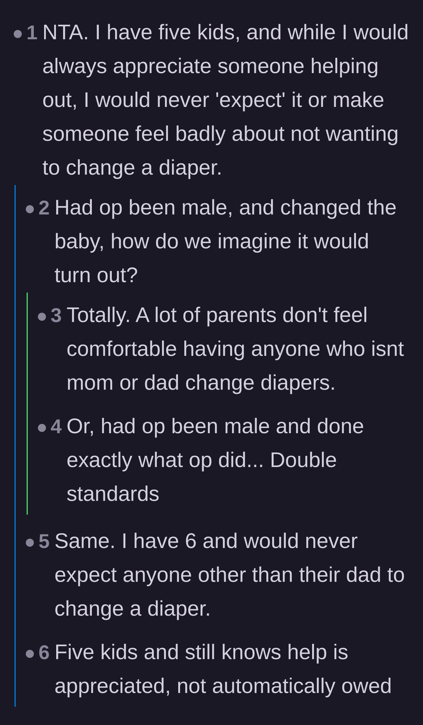 Comment thread 2 - A discussion about how parents with multiple kids don't expect free labor, plus the double standard if the girlfriend were a man.
