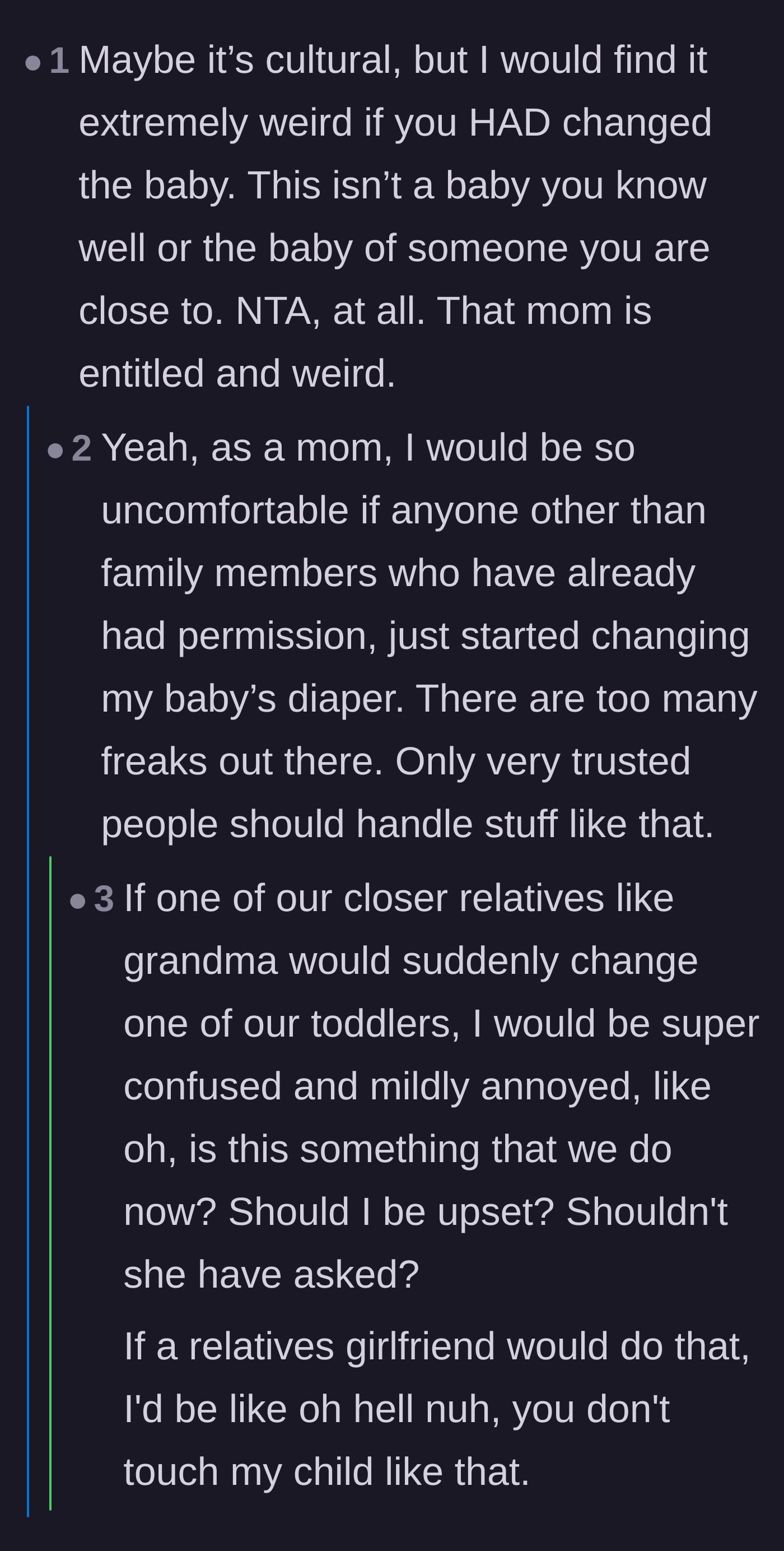 Comment thread 4 - Parents explaining how uncomfortable and confused they would be if a new girlfriend changed their toddler's diaper.
