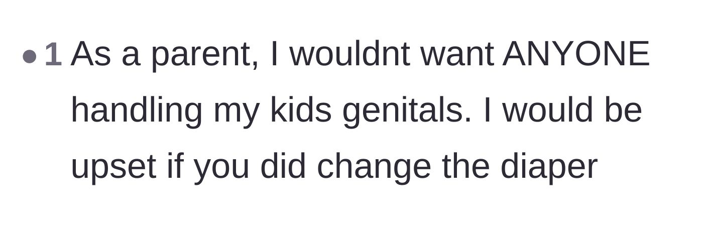 Comment thread 6 - A parent stating bluntly that they don't want anyone else handling their child's private areas.