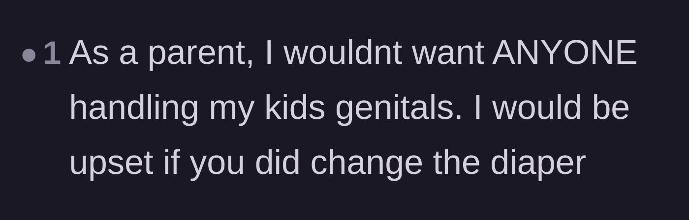 Comment thread 6 - A parent stating bluntly that they don't want anyone else handling their child's private areas.