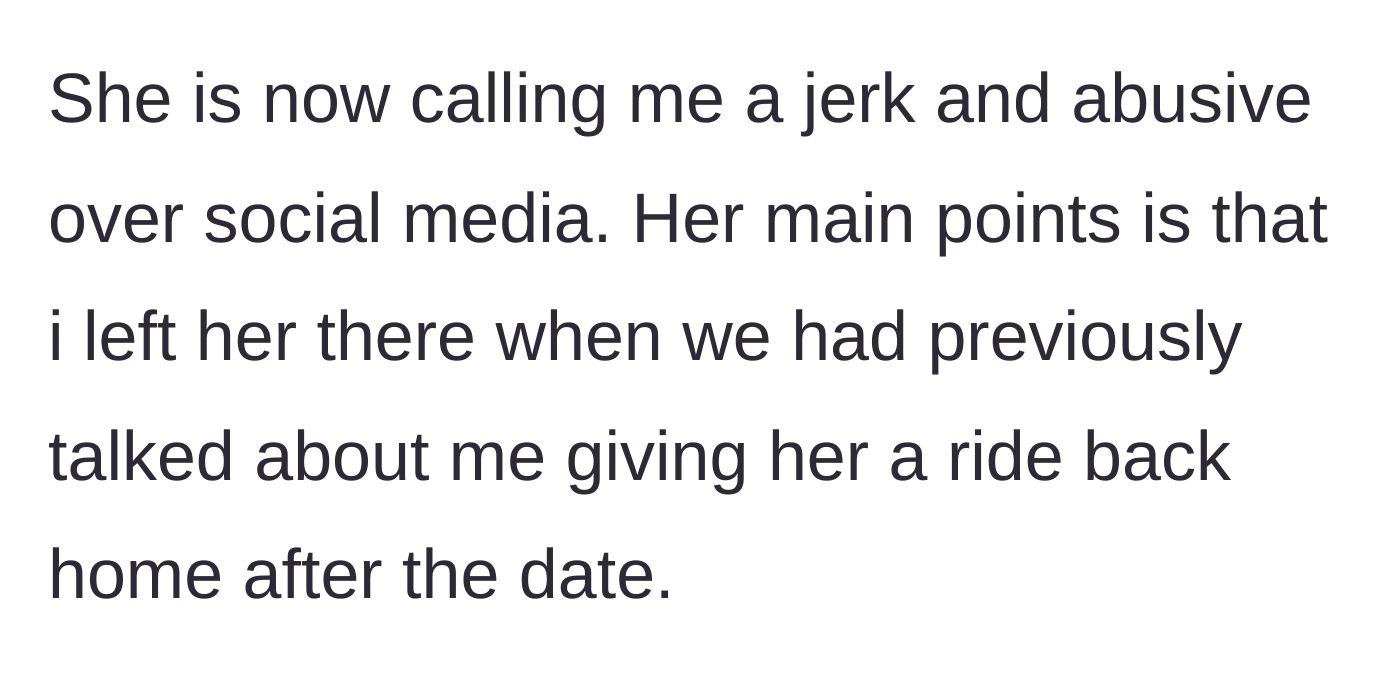 Story part 3 - The woman takes to social media to call the man abusive for leaving her without the promised ride home.