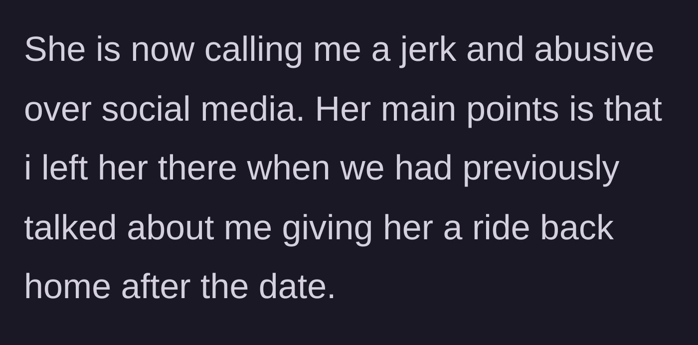 Story part 3 - The woman takes to social media to call the man abusive for leaving her without the promised ride home.