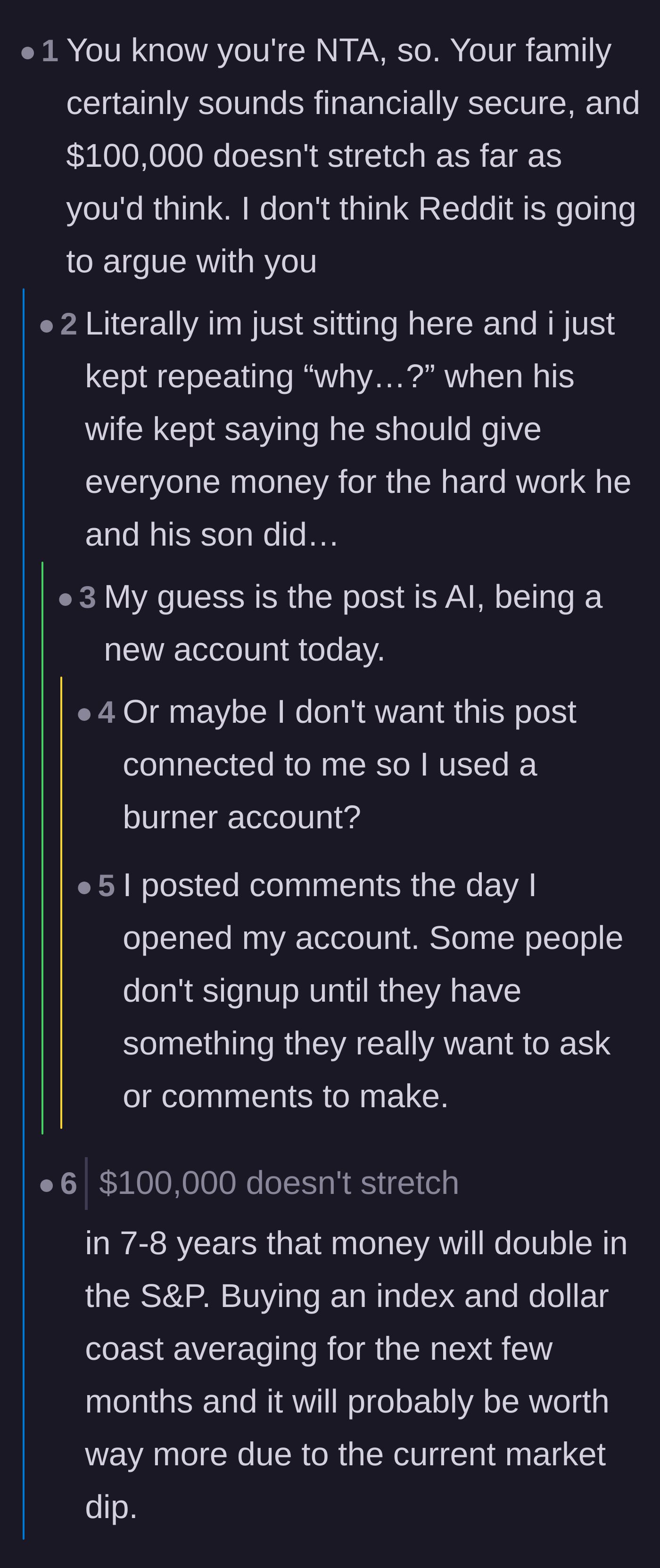 Comment thread 1 - Commenters validate the author's strict math and compare the family's entitlement to the fable of The Little Red Hen.