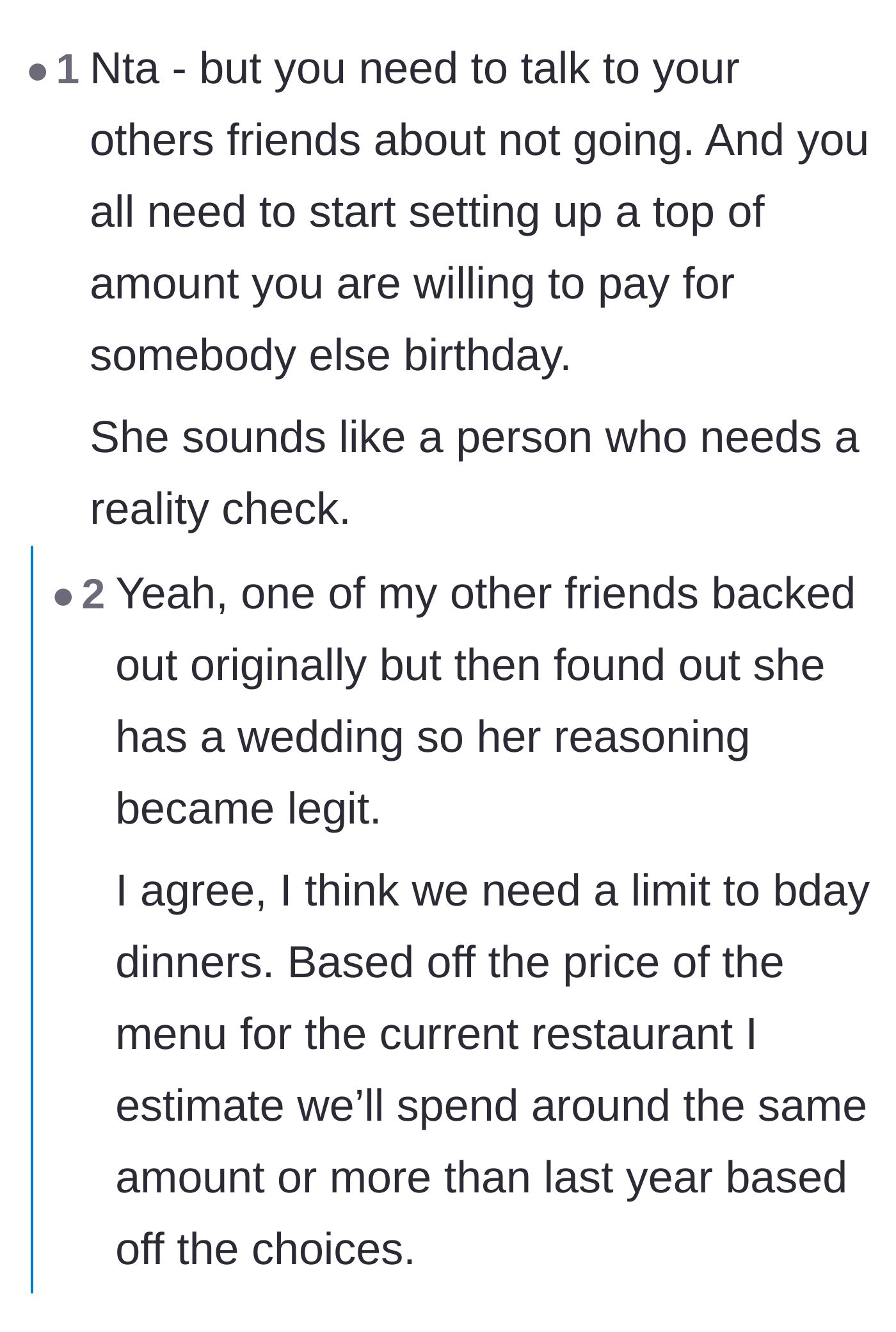 Comment thread 3 - A discussion on setting hard spending limits and learning that 'no' is a complete sentence.