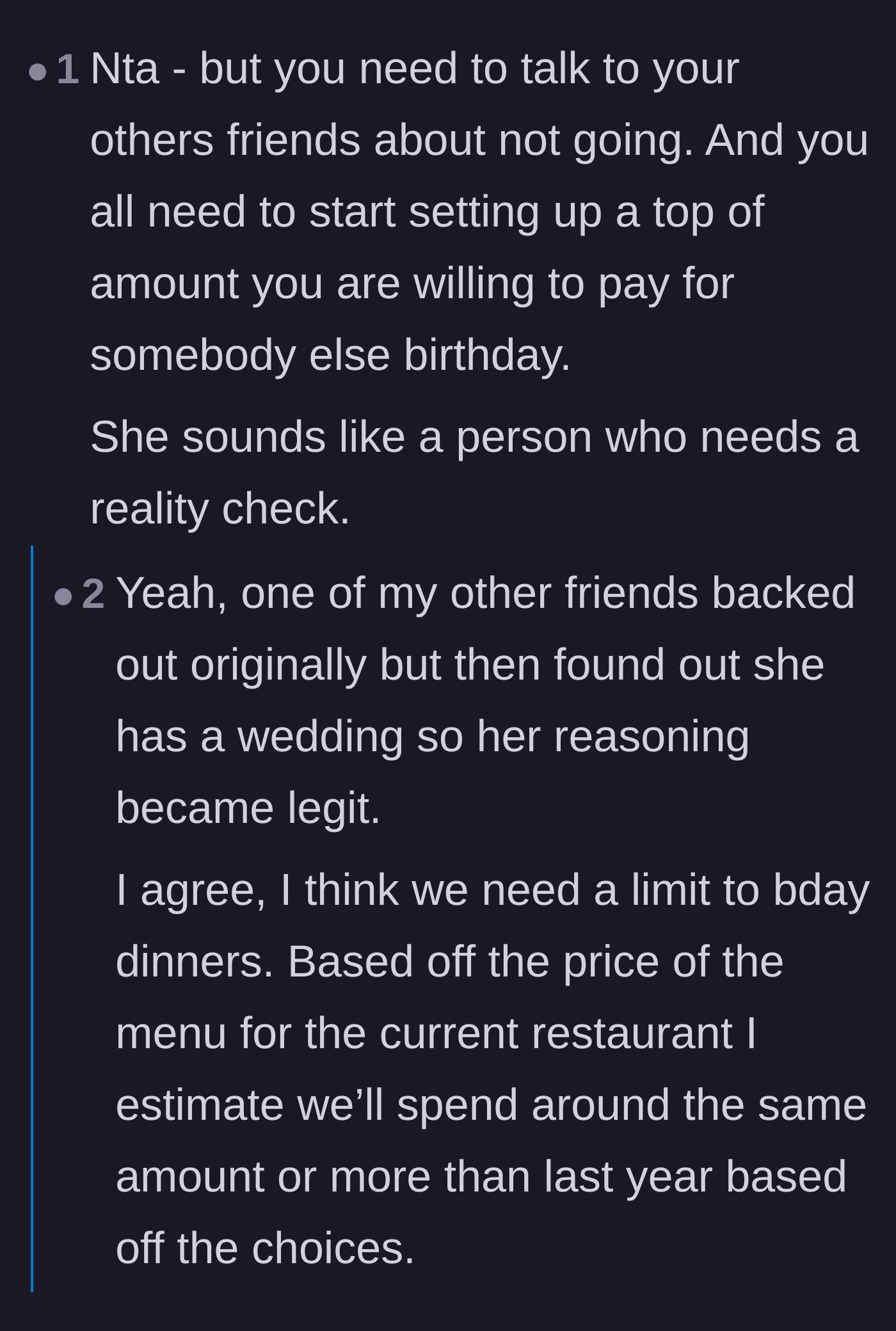 Comment thread 3 - A discussion on setting hard spending limits and learning that 'no' is a complete sentence.