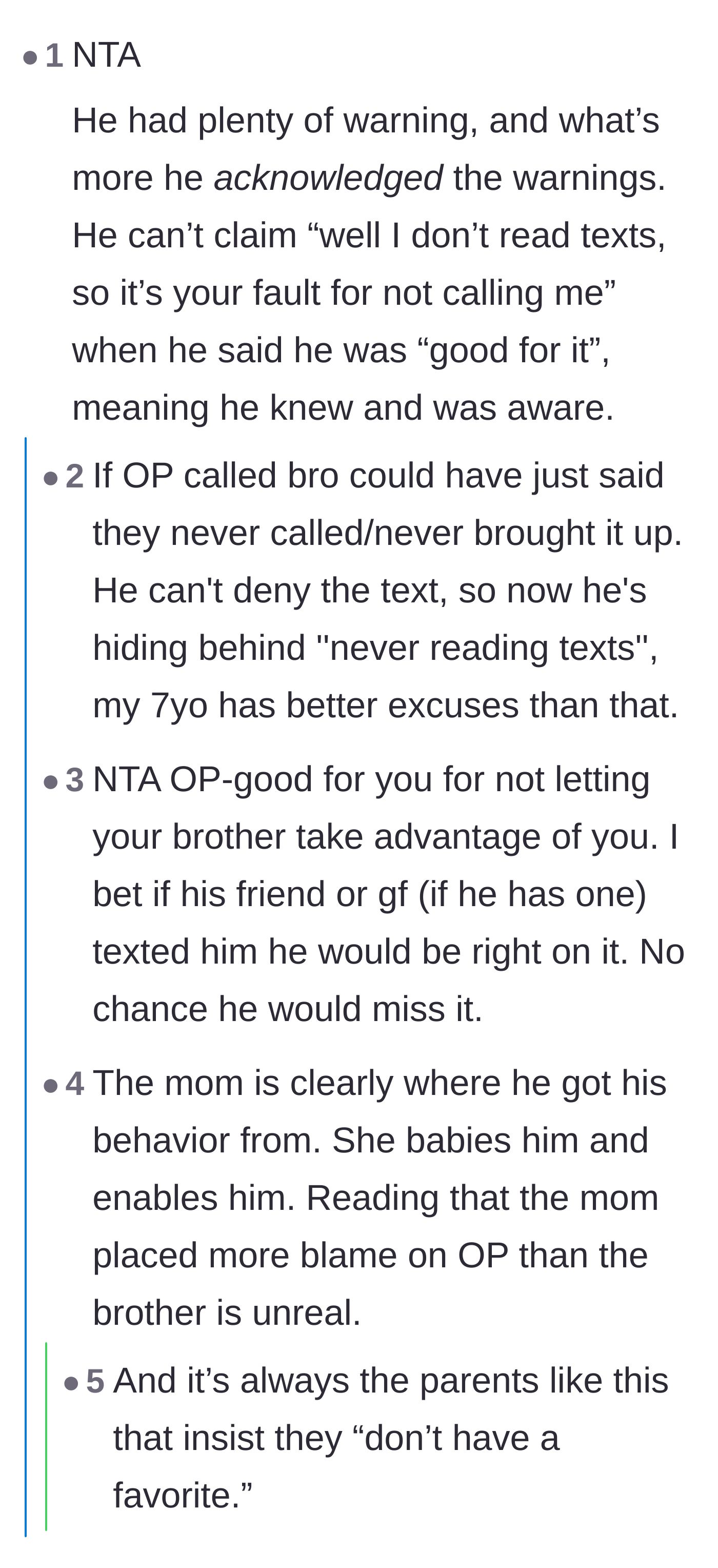 Comment thread 2 - Commenters point out that the brother actually replied to the April text, completely destroying the argument that a phone call was necessary.