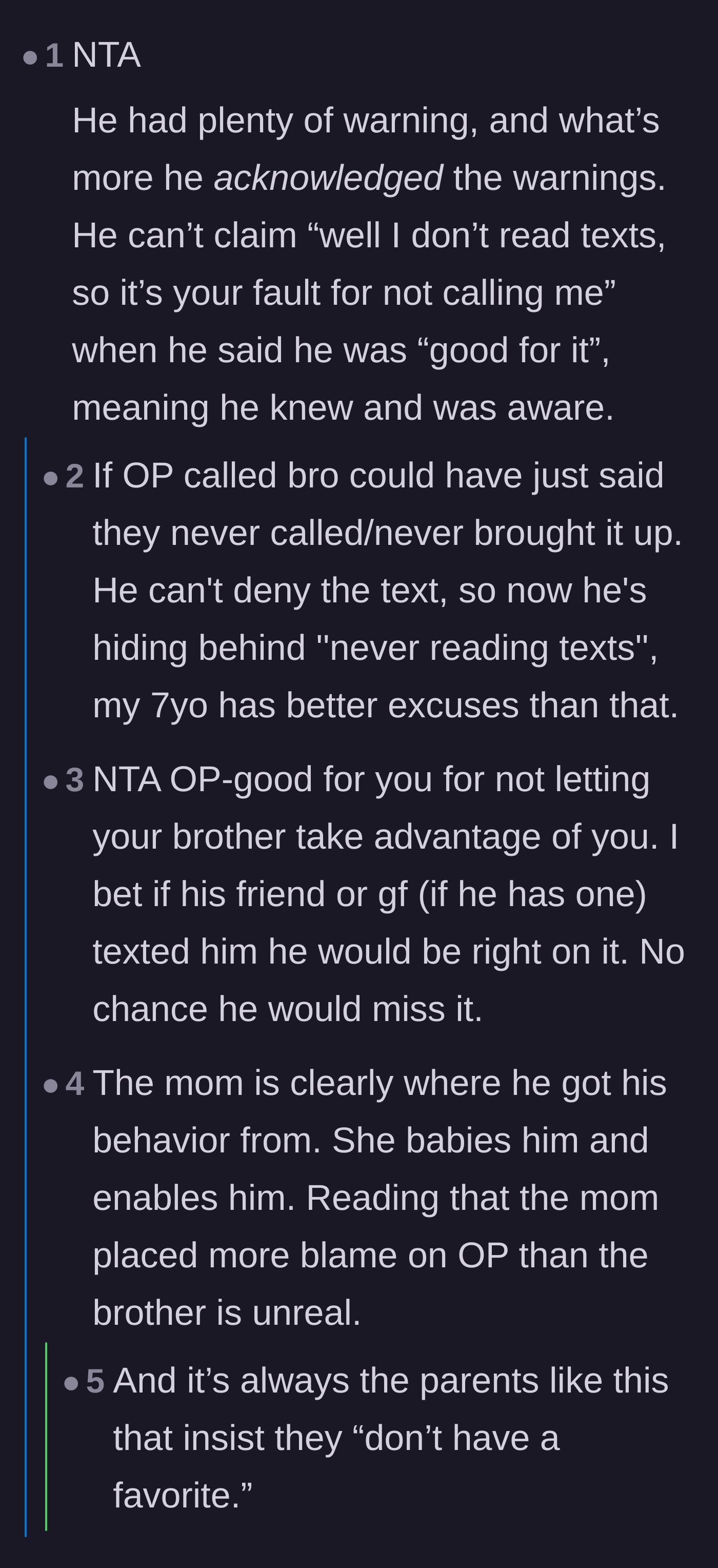 Comment thread 2 - Commenters point out that the brother actually replied to the April text, completely destroying the argument that a phone call was necessary.