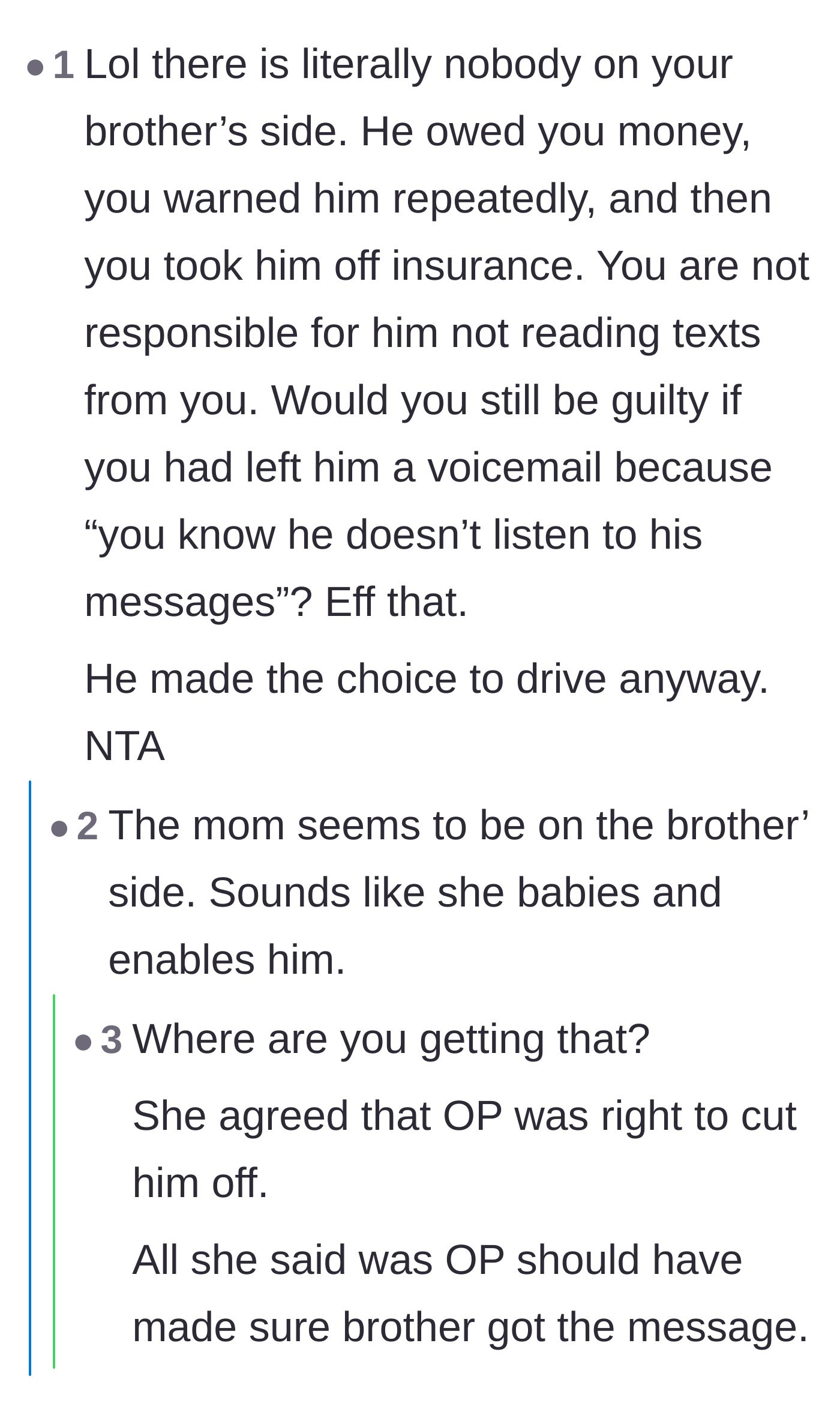 Comment thread 4 - A debate dissecting the mother's attempt to invent a communication loophole just to partially blame the responsible older sibling.
