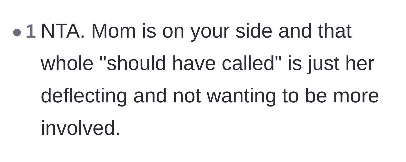 Comment thread 6 - A commenter argues the mother's critique about texting versus calling was just a lazy deflection to avoid getting involved.
