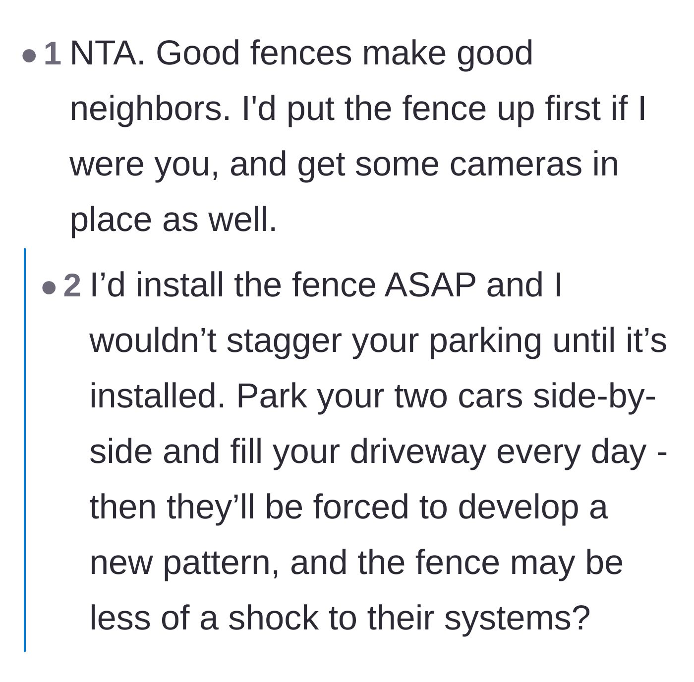 Comment thread 1 - Readers advising the homeowner to build a fence and install cameras, alongside a debate about the outrageous costs of modern fencing.