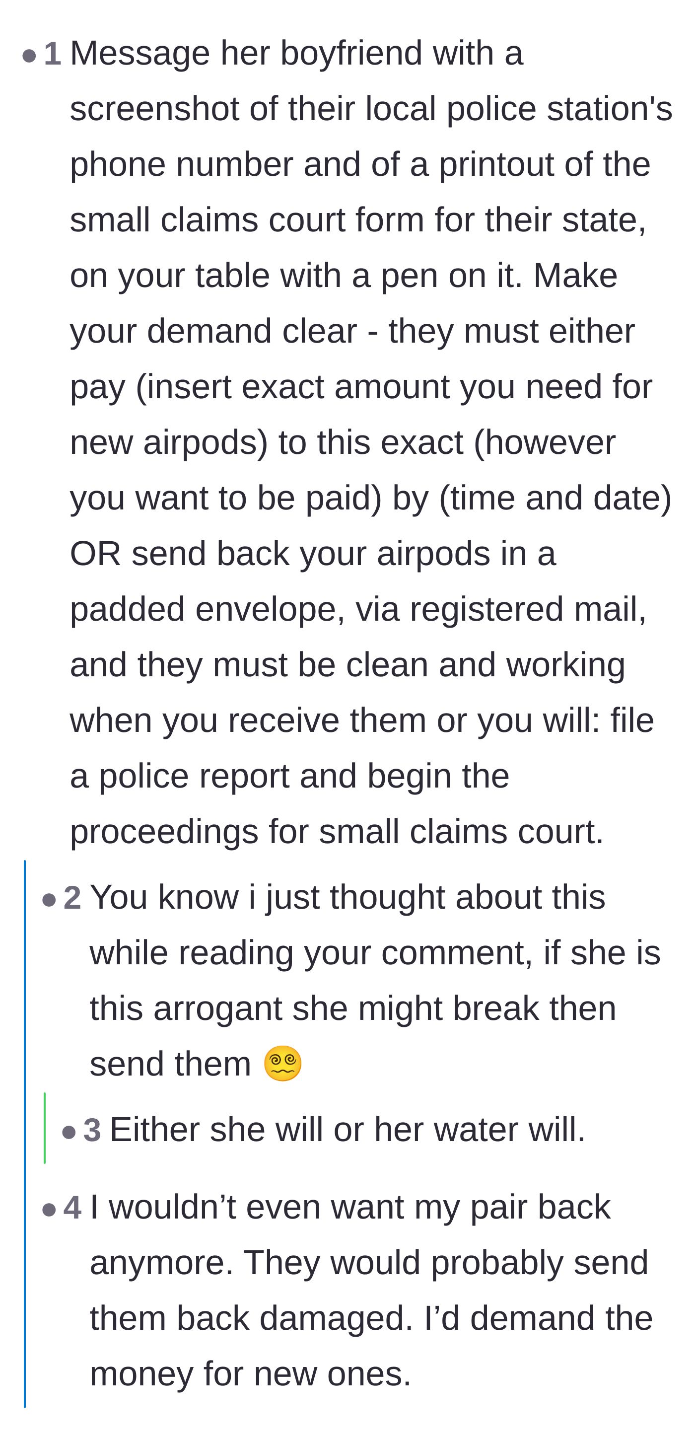 Comment thread 2 - Advice on escalating the situation with police and small claims court threats.