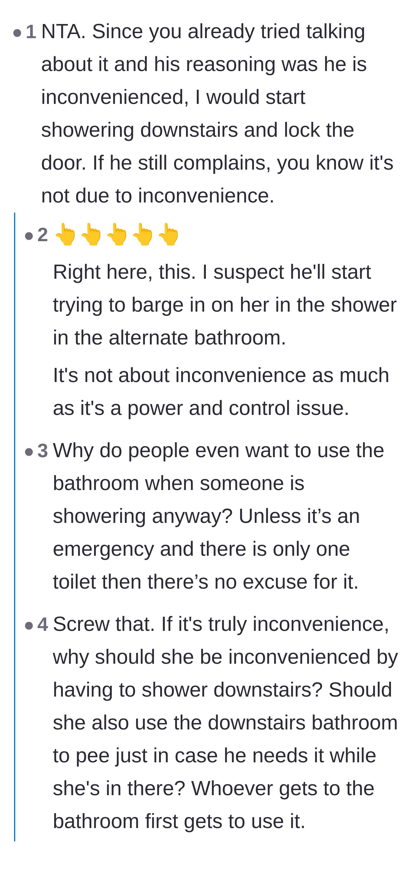 Comment thread 2 - A mental health professional and other readers validating that the boyfriend's behavior is a major red flag for power and control.