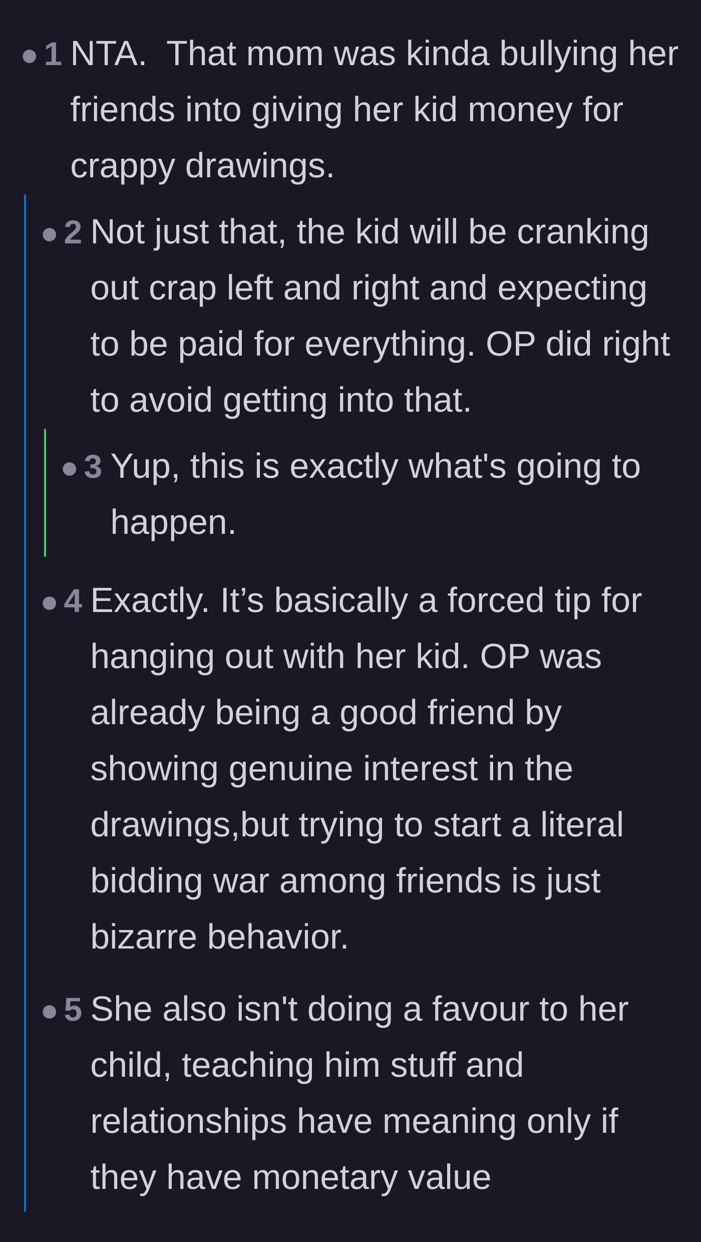 Comment thread 1 - Discussing how the mother's bidding war encourages toxic hustle culture and monetizing every hobby.