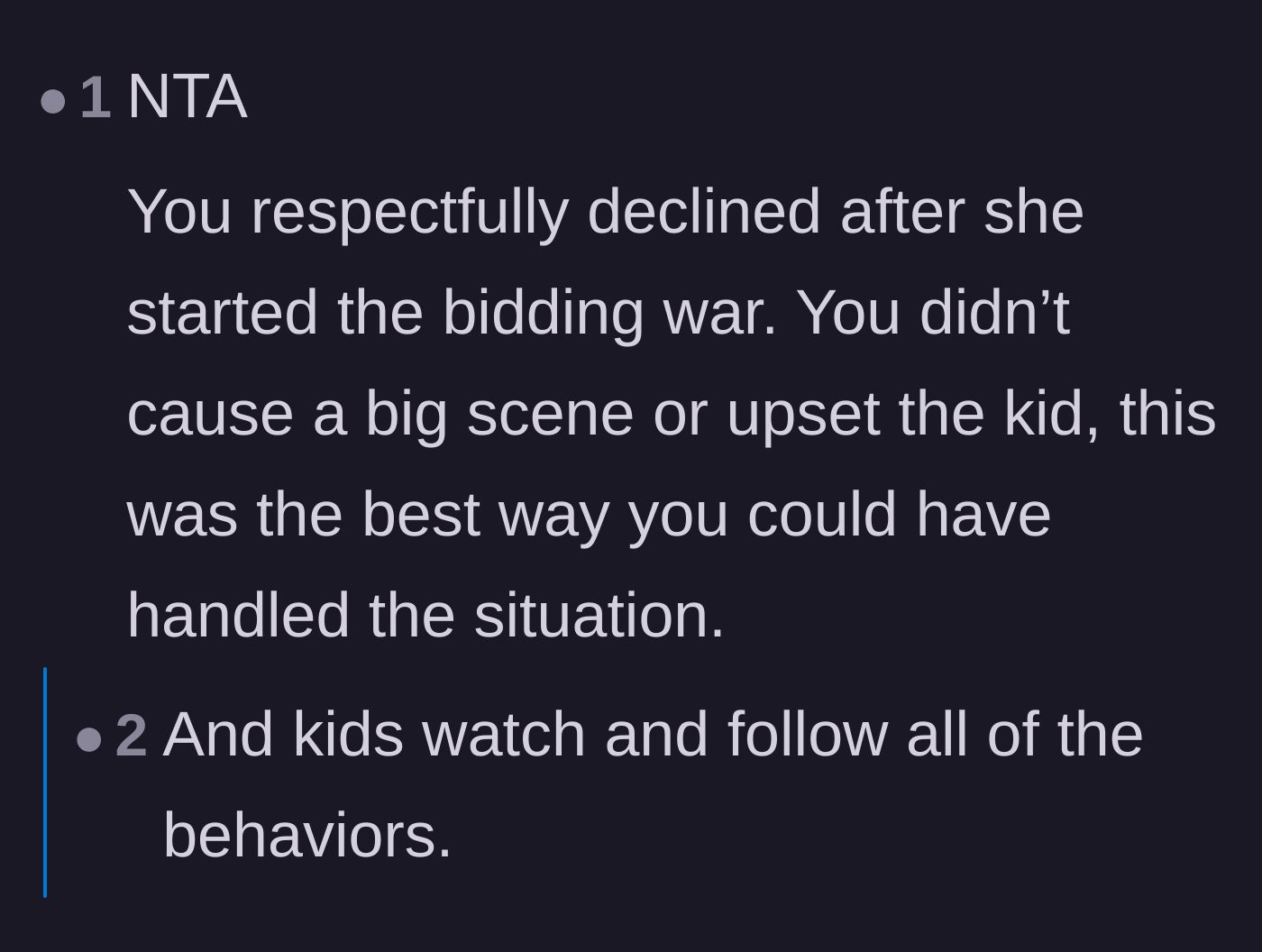 Comment thread 2 - Praising the author for calmly walking away from the situation without causing a scene.