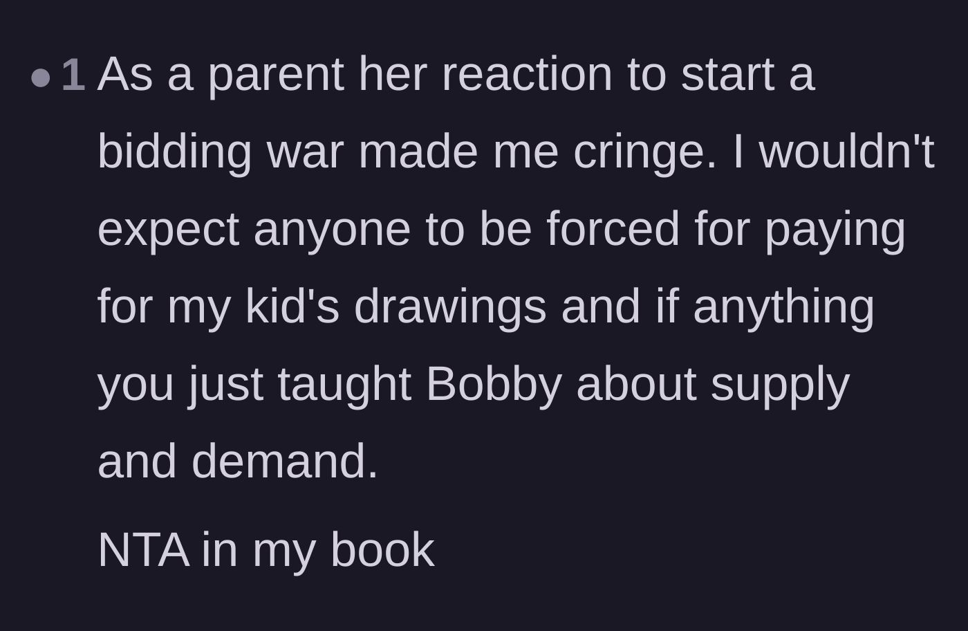 Comment thread 4 - A fellow parent cringing at the bidding war and noting the harsh reality of supply and demand.