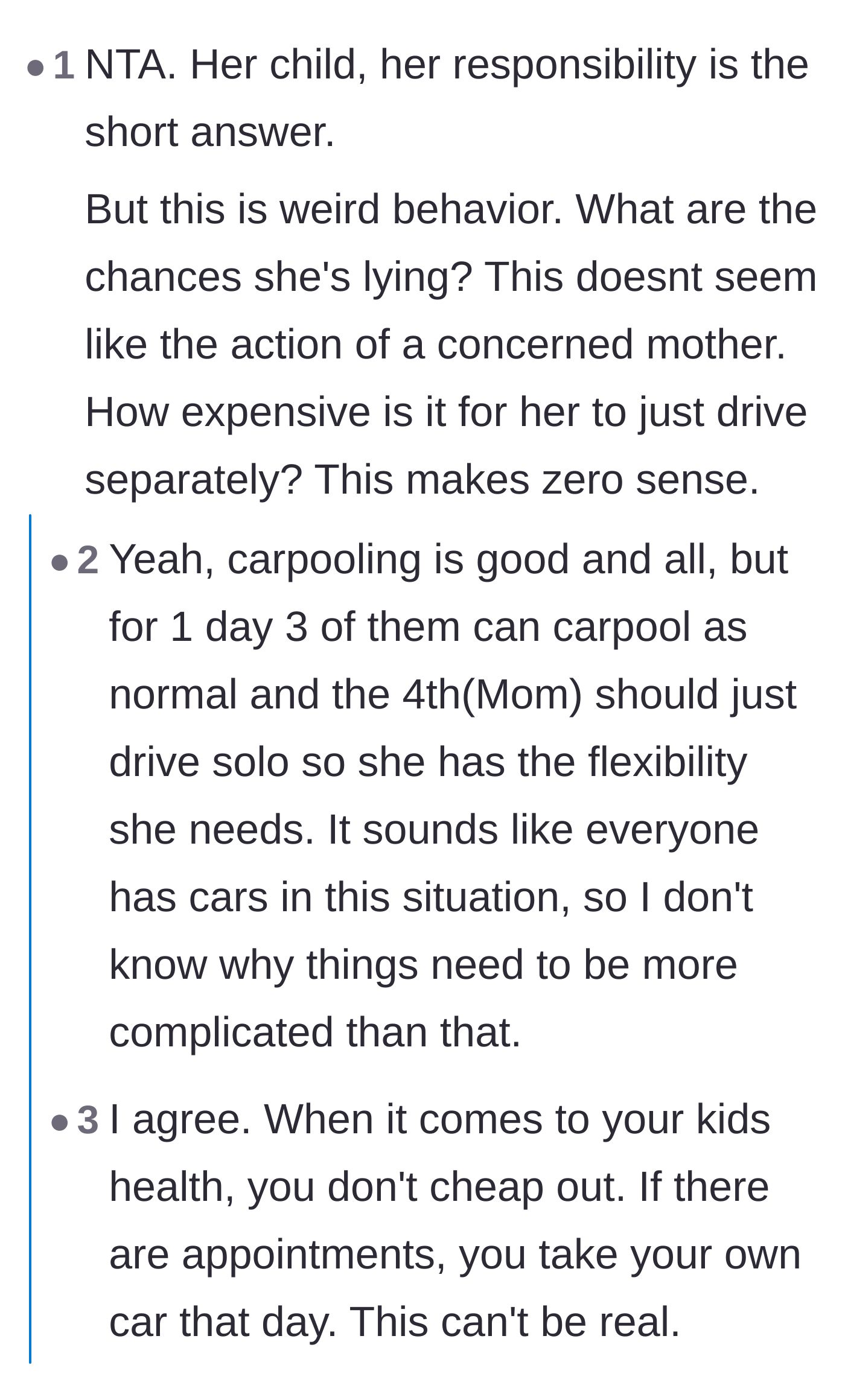 Comment thread 4 - Commenters expressing disbelief and suspicion that the mother is lying because her actions don't match a real medical emergency.