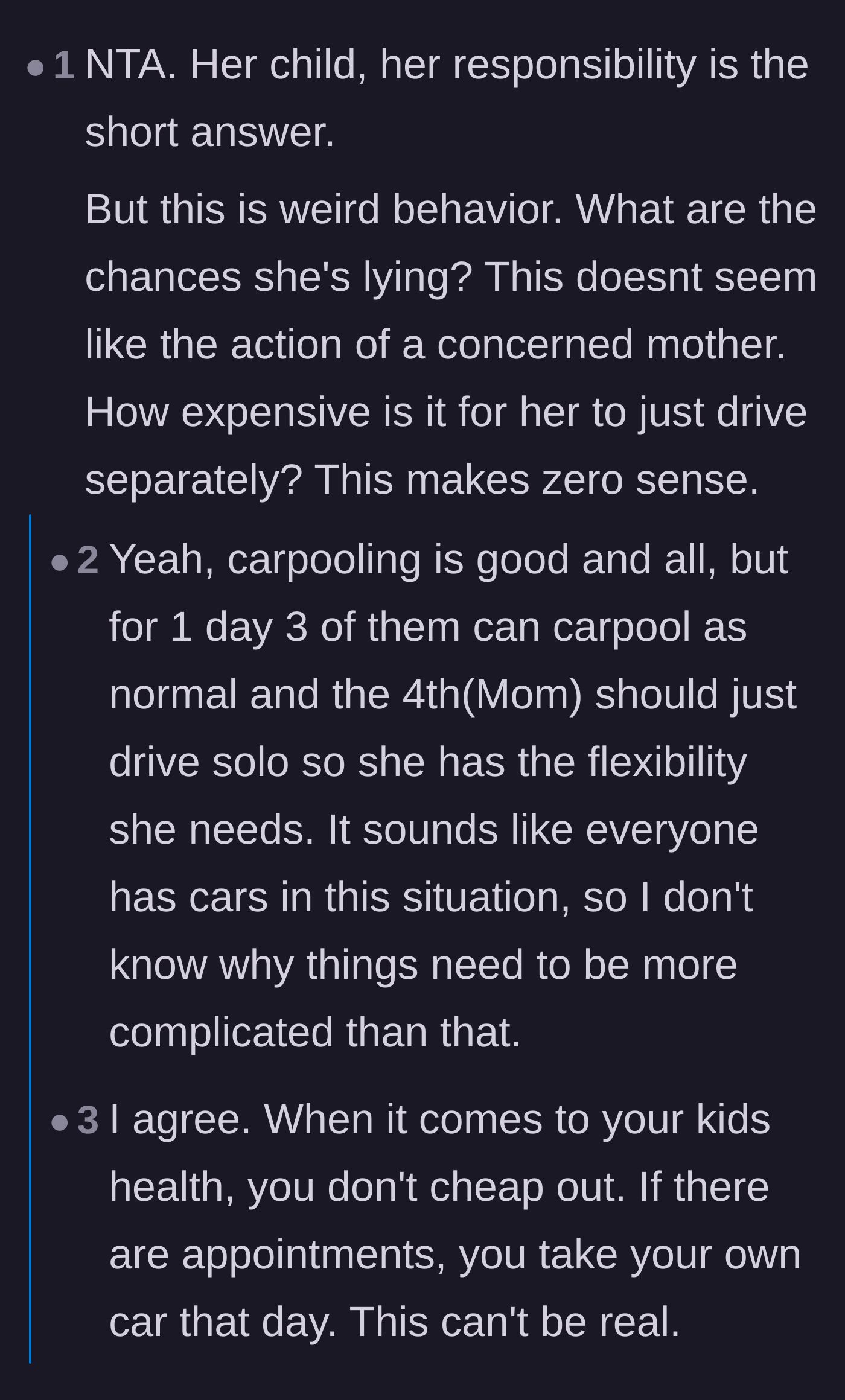 Comment thread 4 - Commenters expressing disbelief and suspicion that the mother is lying because her actions don't match a real medical emergency.